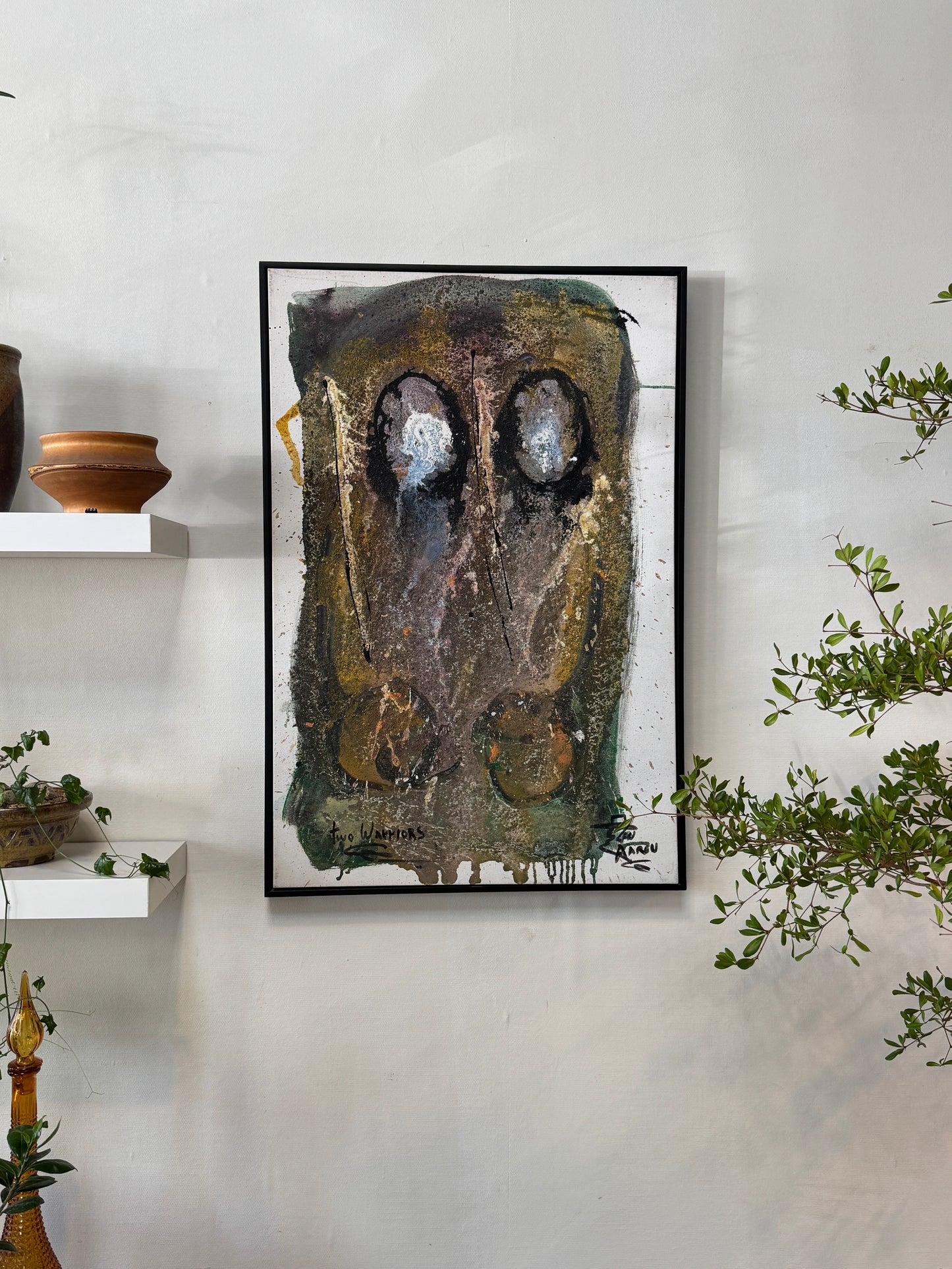 Len Aaron Original Mixed Media Abstract Painting “Two Warriors” – Large Signed Canvas Artwork