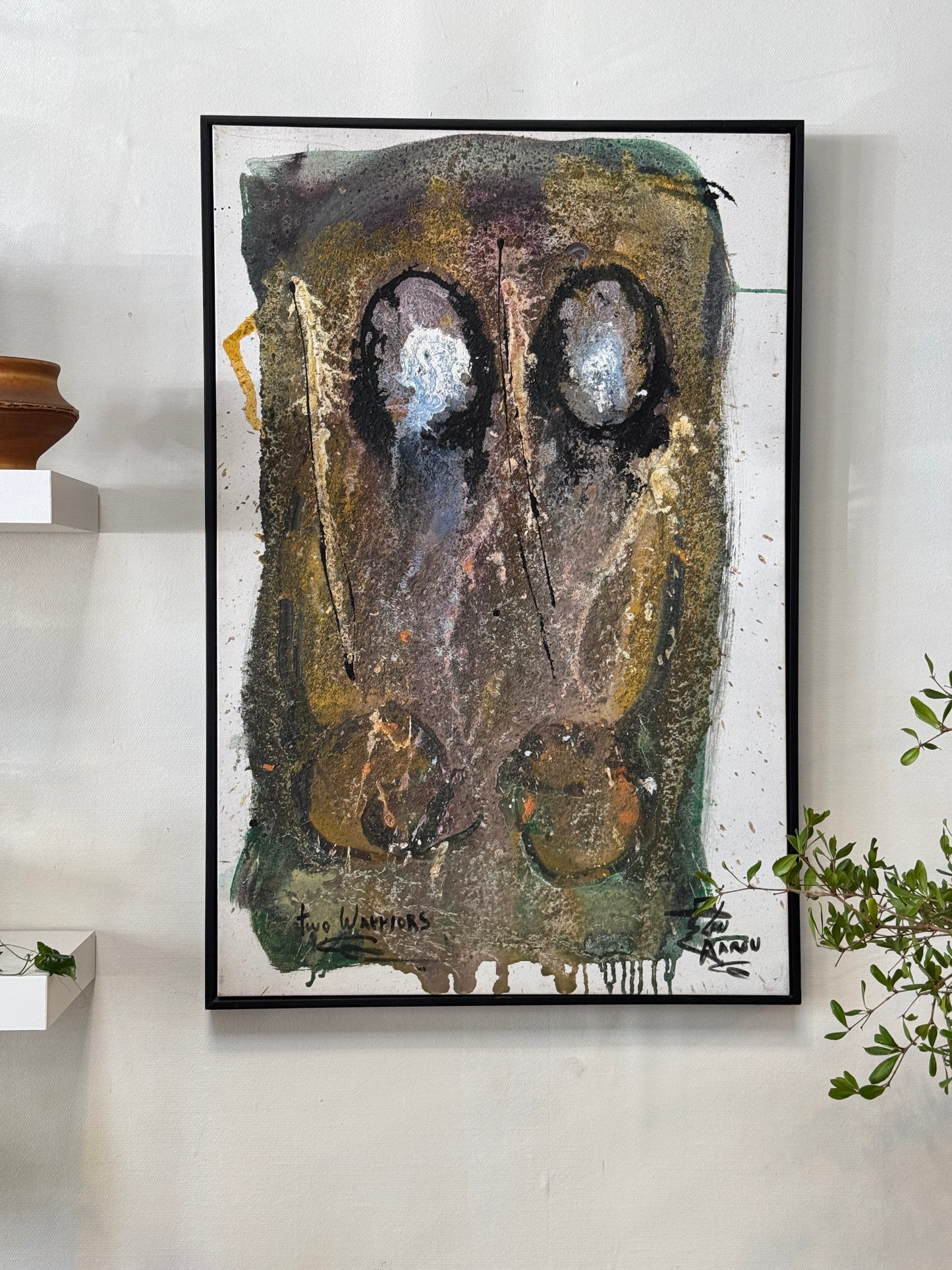 Len Aaron Original Mixed Media Abstract Painting “Two Warriors” – Large Signed Canvas Artwork