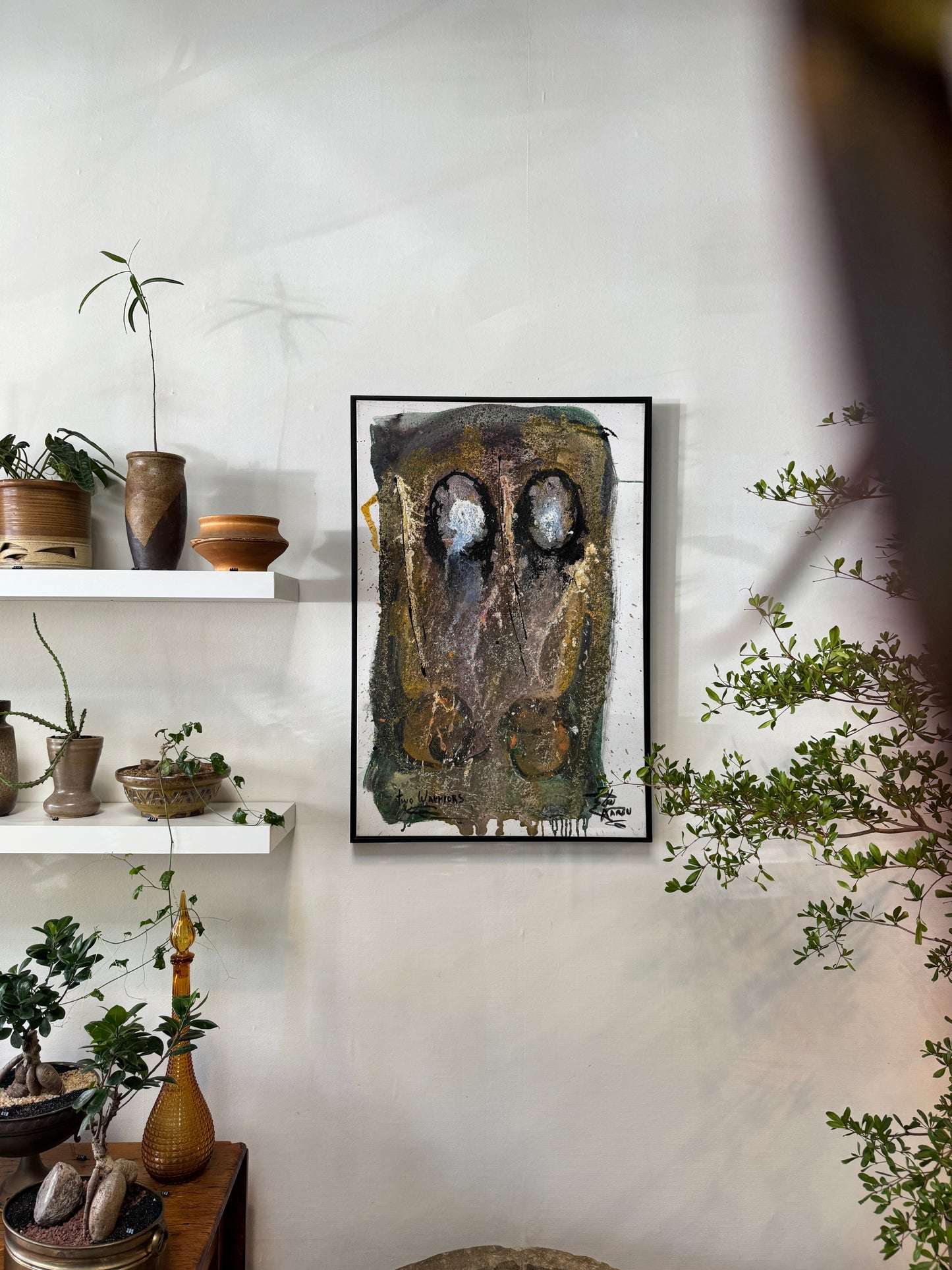Len Aaron Original Mixed Media Abstract Painting “Two Warriors” – Large Signed Canvas Artwork