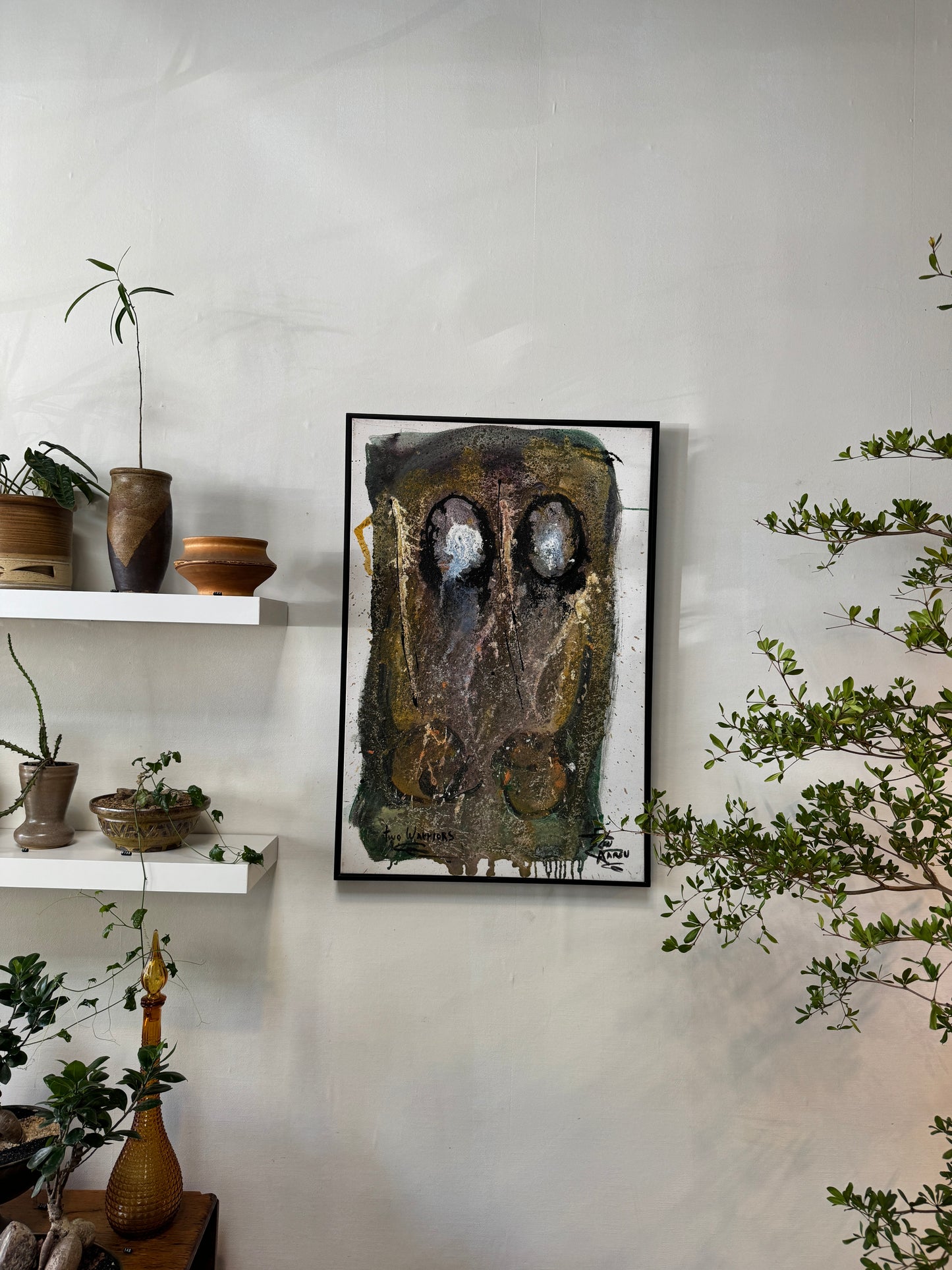 Len Aaron Original Mixed Media Abstract Painting “Two Warriors” – Large Signed Canvas Artwork