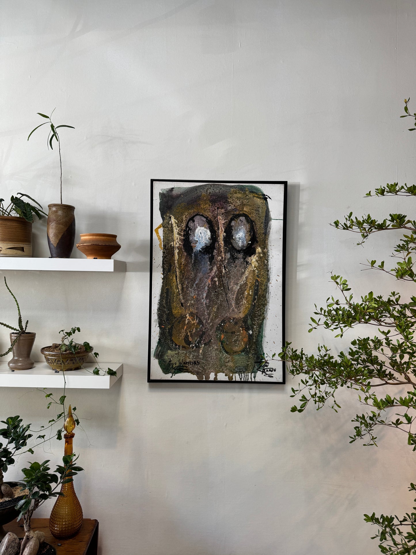Len Aaron Original Mixed Media Abstract Painting “Two Warriors” – Large Signed Canvas Artwork
