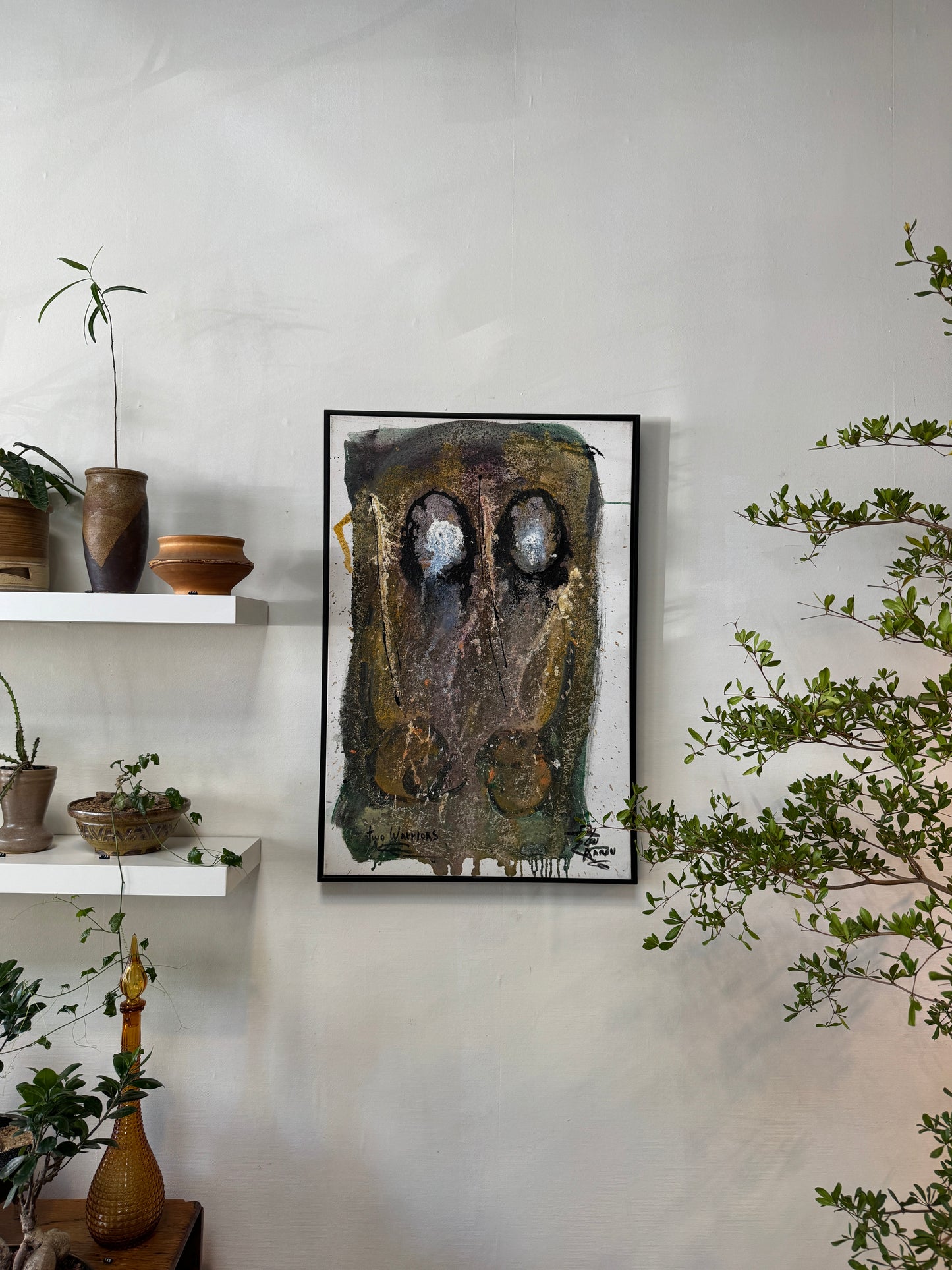 Len Aaron Original Mixed Media Abstract Painting “Two Warriors” – Large Signed Canvas Artwork