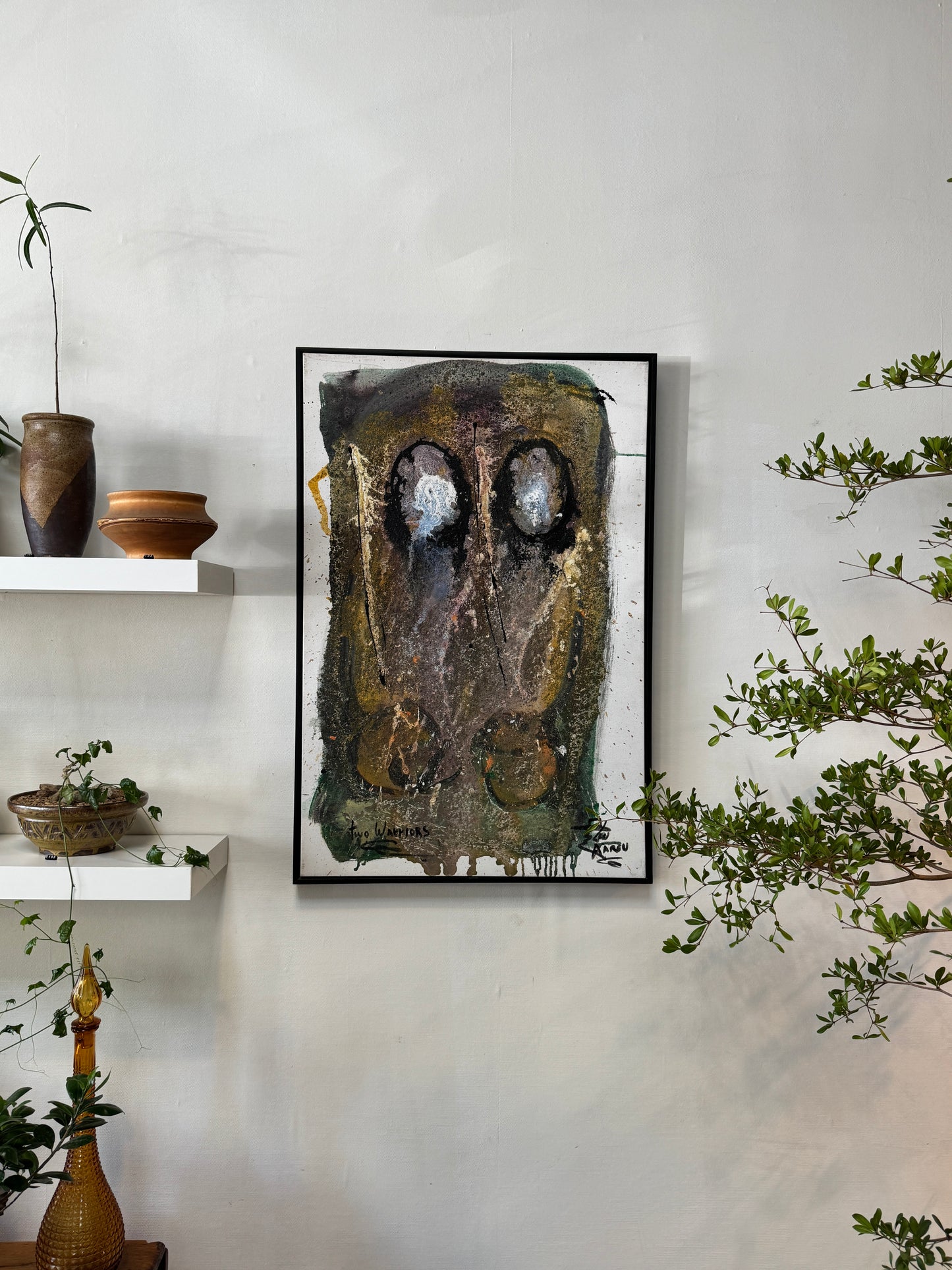 Len Aaron Original Mixed Media Abstract Painting “Two Warriors” – Large Signed Canvas Artwork