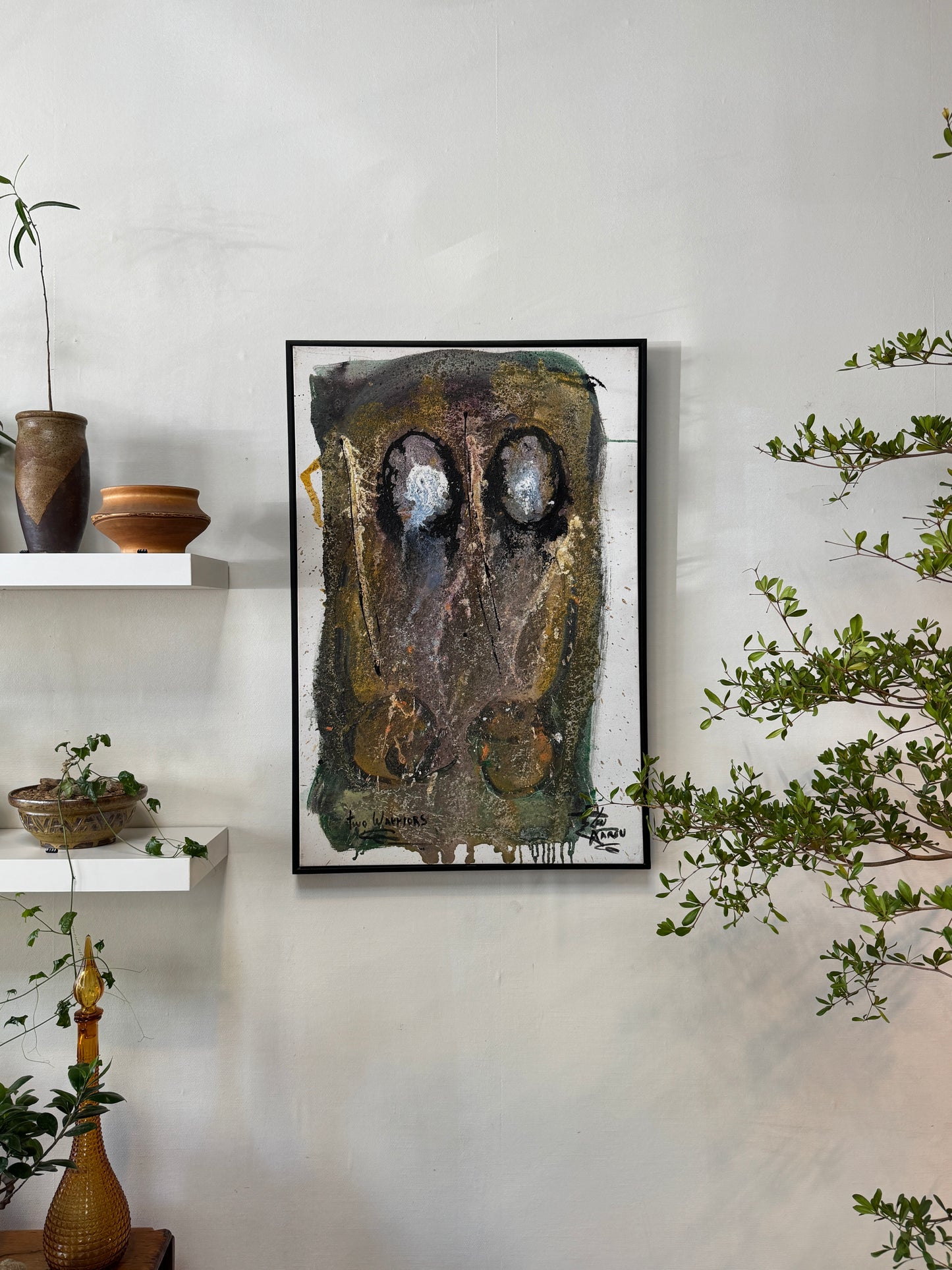 Len Aaron Original Mixed Media Abstract Painting “Two Warriors” – Large Signed Canvas Artwork