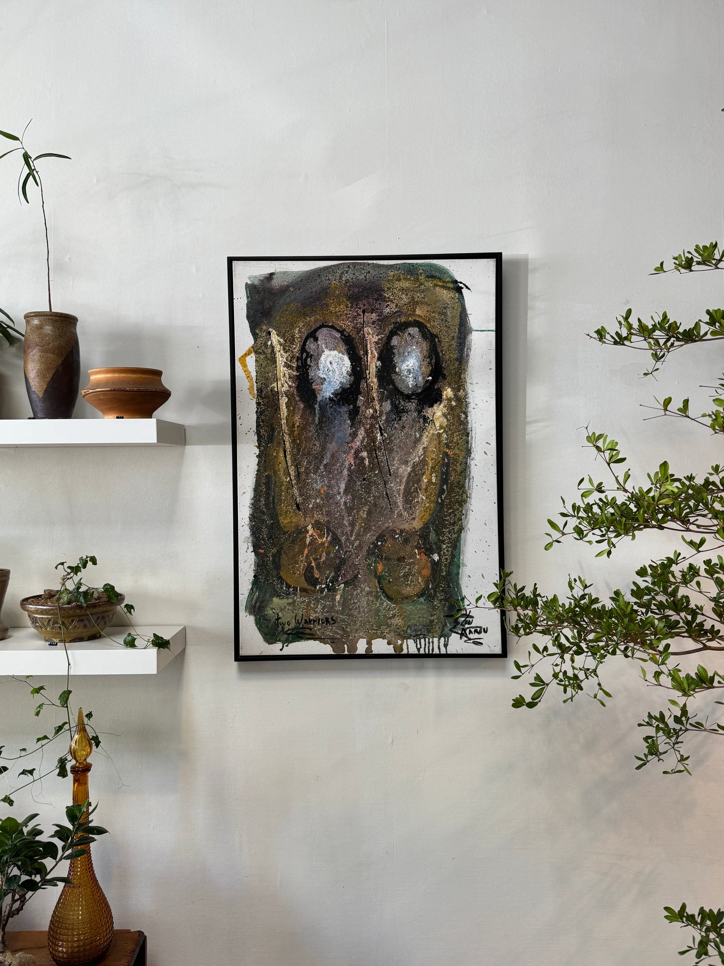 Len Aaron Original Mixed Media Abstract Painting “Two Warriors” – Large Signed Canvas Artwork