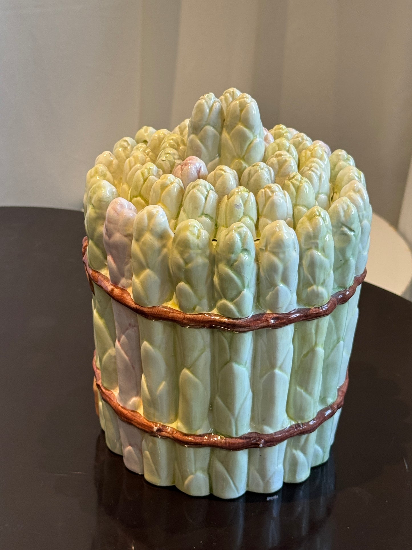 Vintage Italian Majolica Asparagus Bundle Lidded Jar