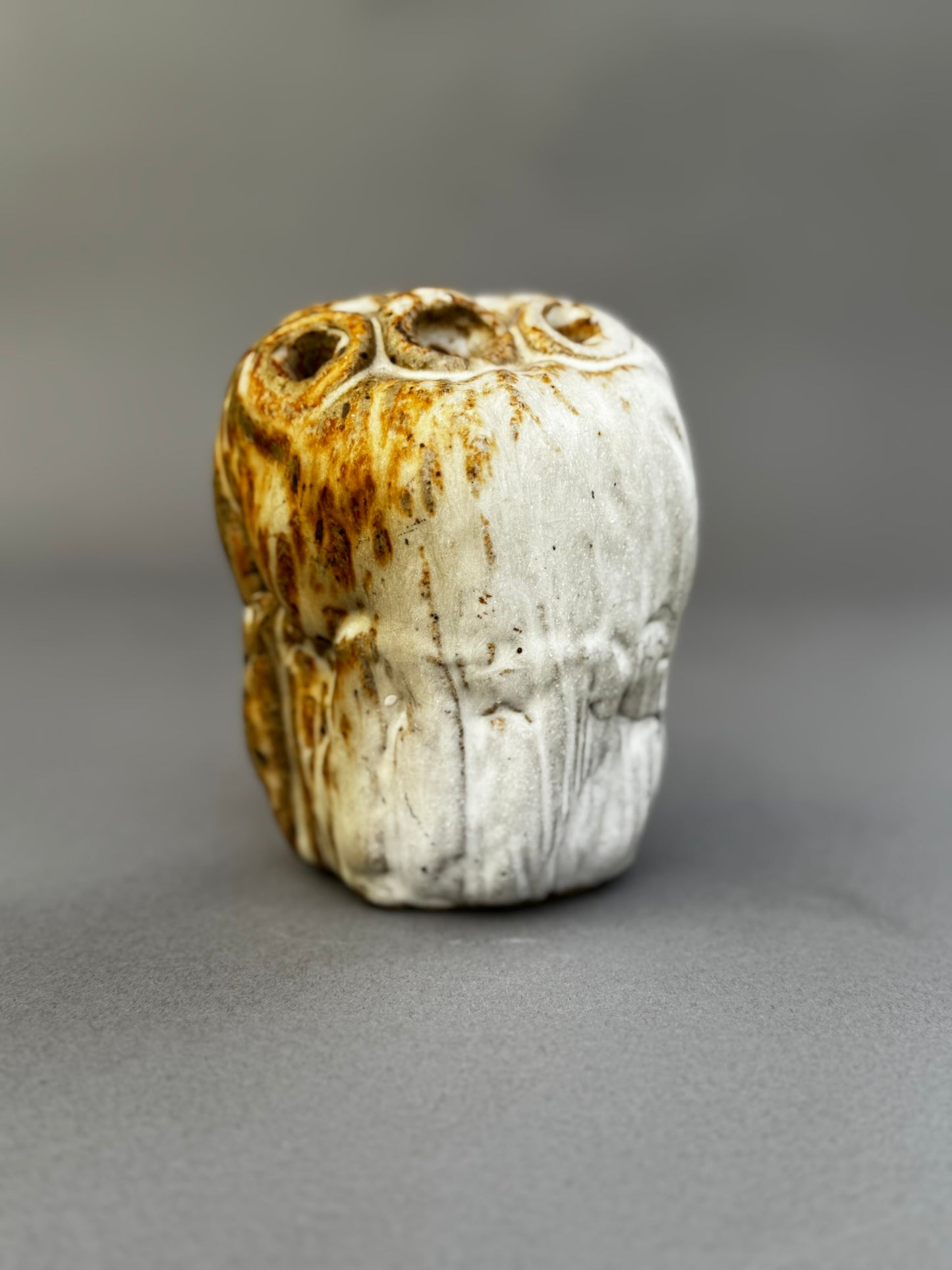 Organic Modern Ceramic Bud Vase – Sculptural Handbuilt Studio Pottery with 3-Hole Top and Earthy Textured Glaze