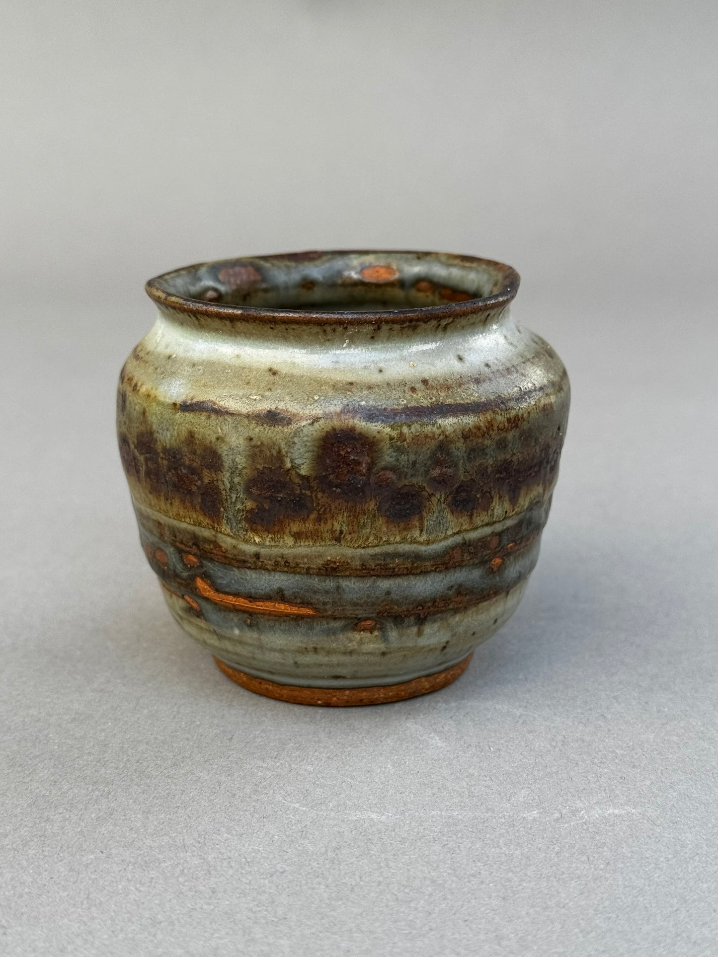 Signed Studio Pottery Urn Vase P.S.E – Brown, Gray & Terracotta Ash Glaze