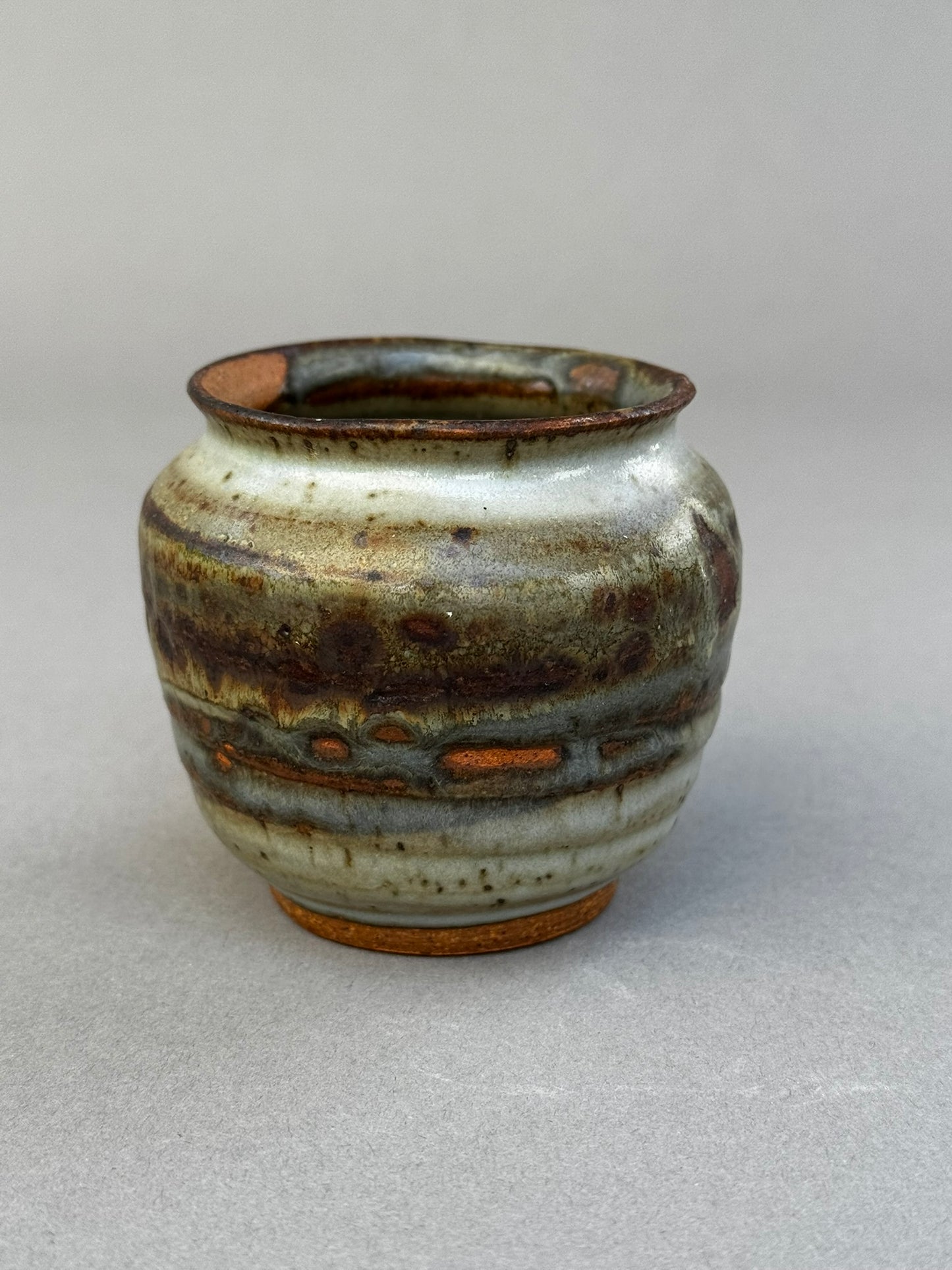 Signed Studio Pottery Urn Vase P.S.E – Brown, Gray & Terracotta Ash Glaze
