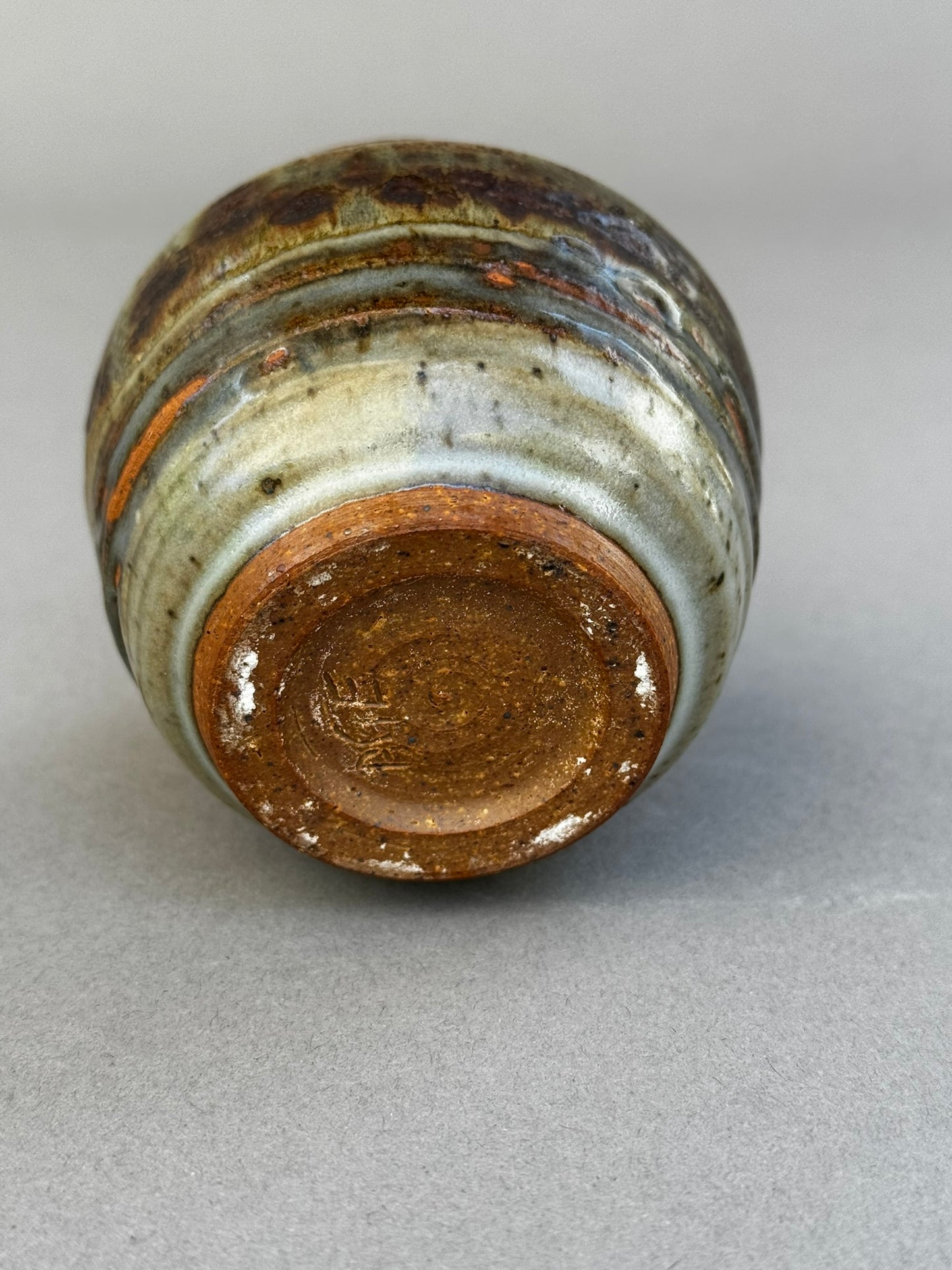 Signed Studio Pottery Urn Vase P.S.E – Brown, Gray & Terracotta Ash Glaze