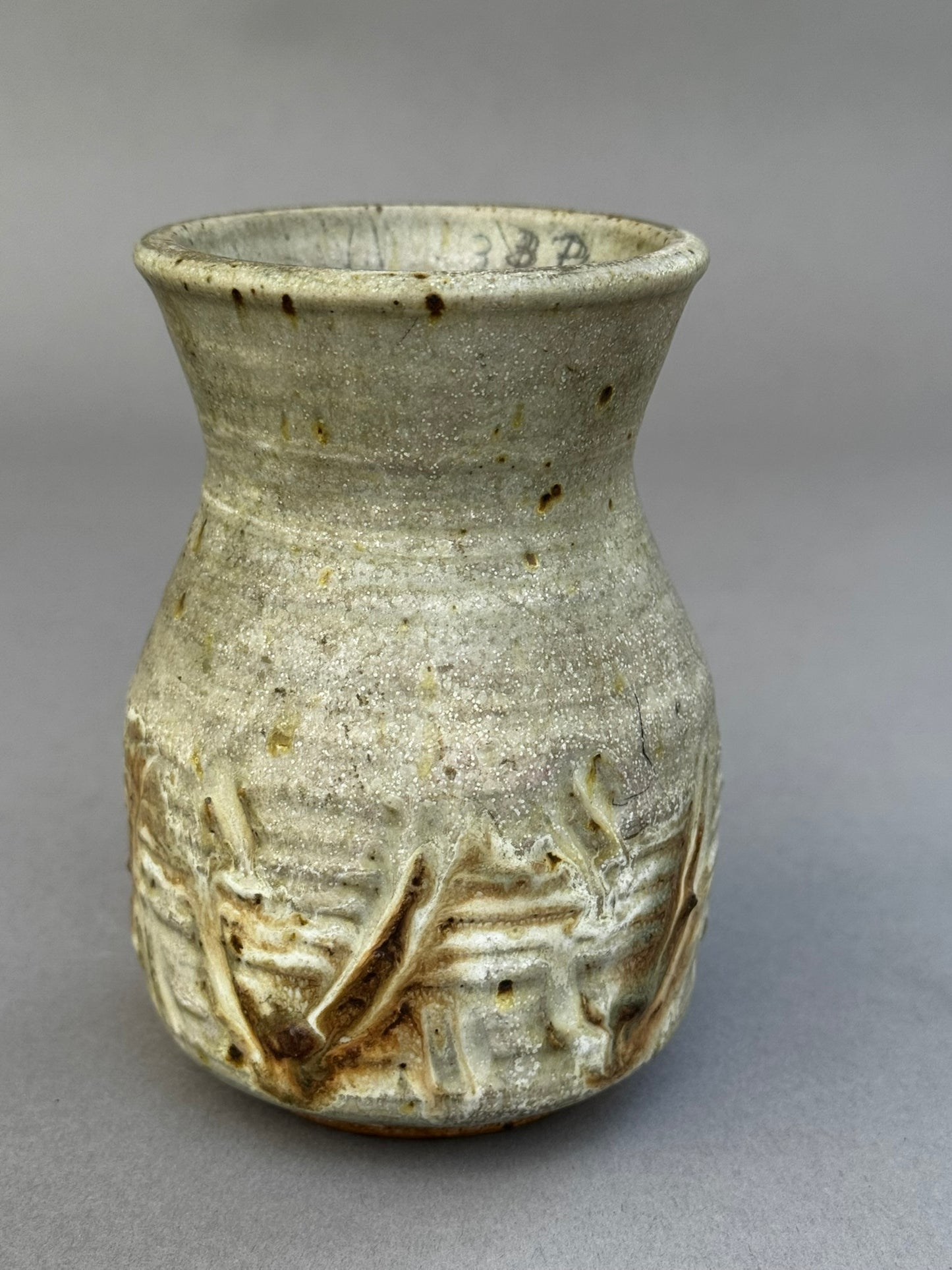 Signed Studio Pottery Vase by "AGE" – Hand-Thrown Glazed Ceramic with Textured Abstract Banding