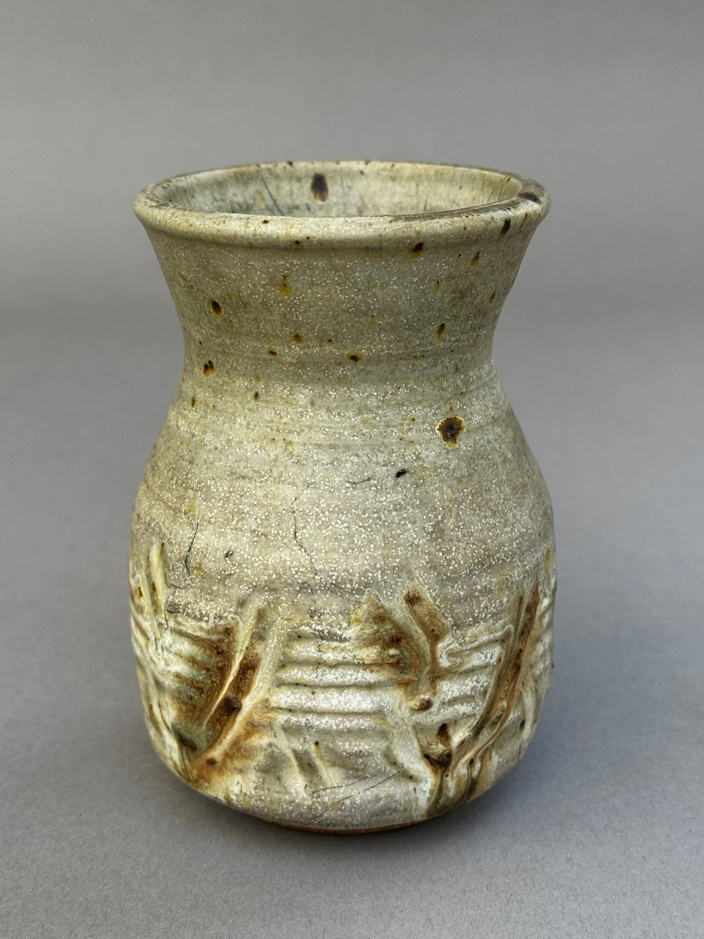 Signed Studio Pottery Vase by "AGE" – Hand-Thrown Glazed Ceramic with Textured Abstract Banding