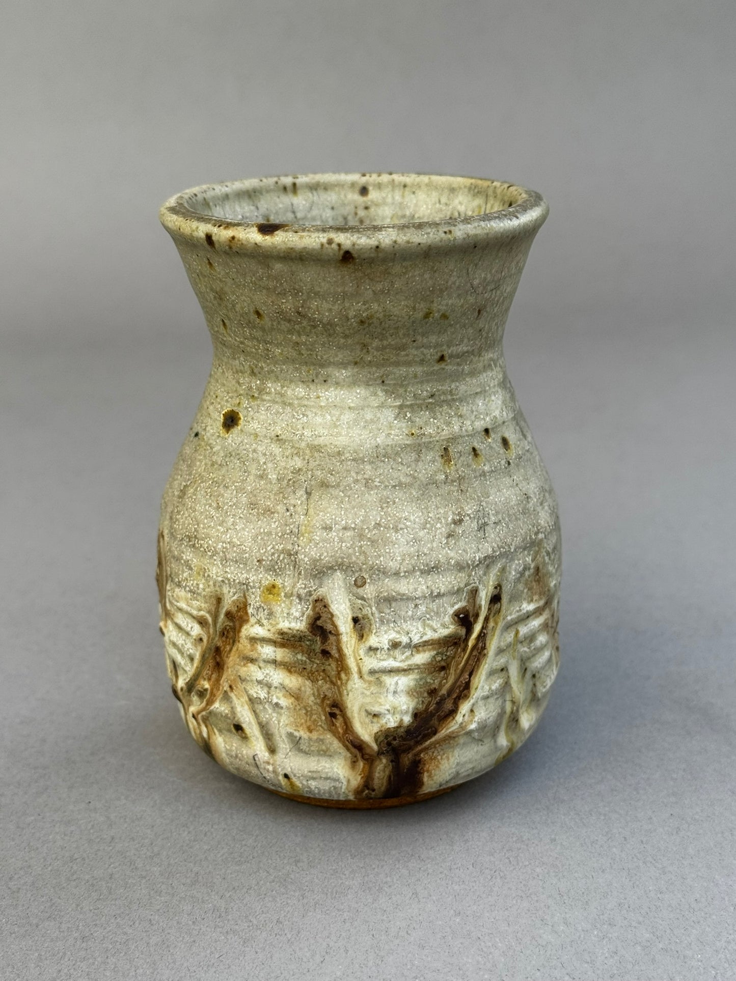 Signed Studio Pottery Vase by "AGE" – Hand-Thrown Glazed Ceramic with Textured Abstract Banding