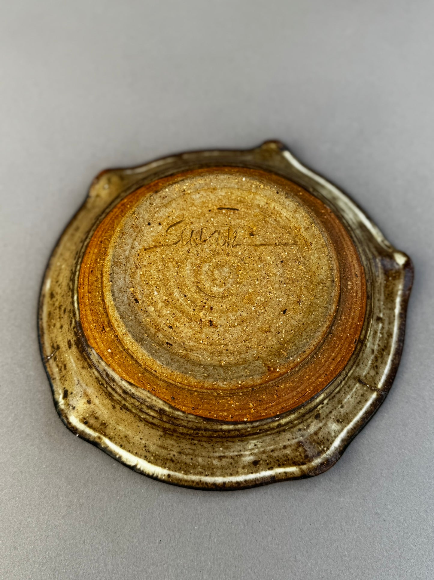 Signed Studio Pottery Ceramic Ashtray with Glazed Earth Tones – Handcrafted Artisan Work