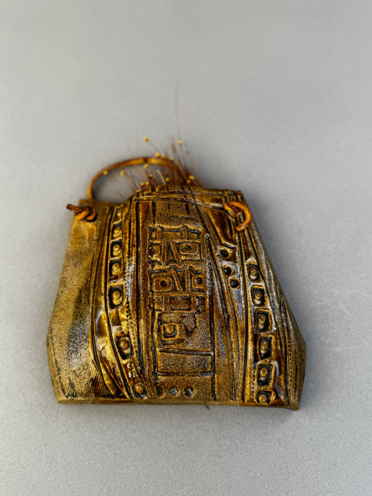 Decorative Ceramic Handbag Wall Sculpture with Leather Strap