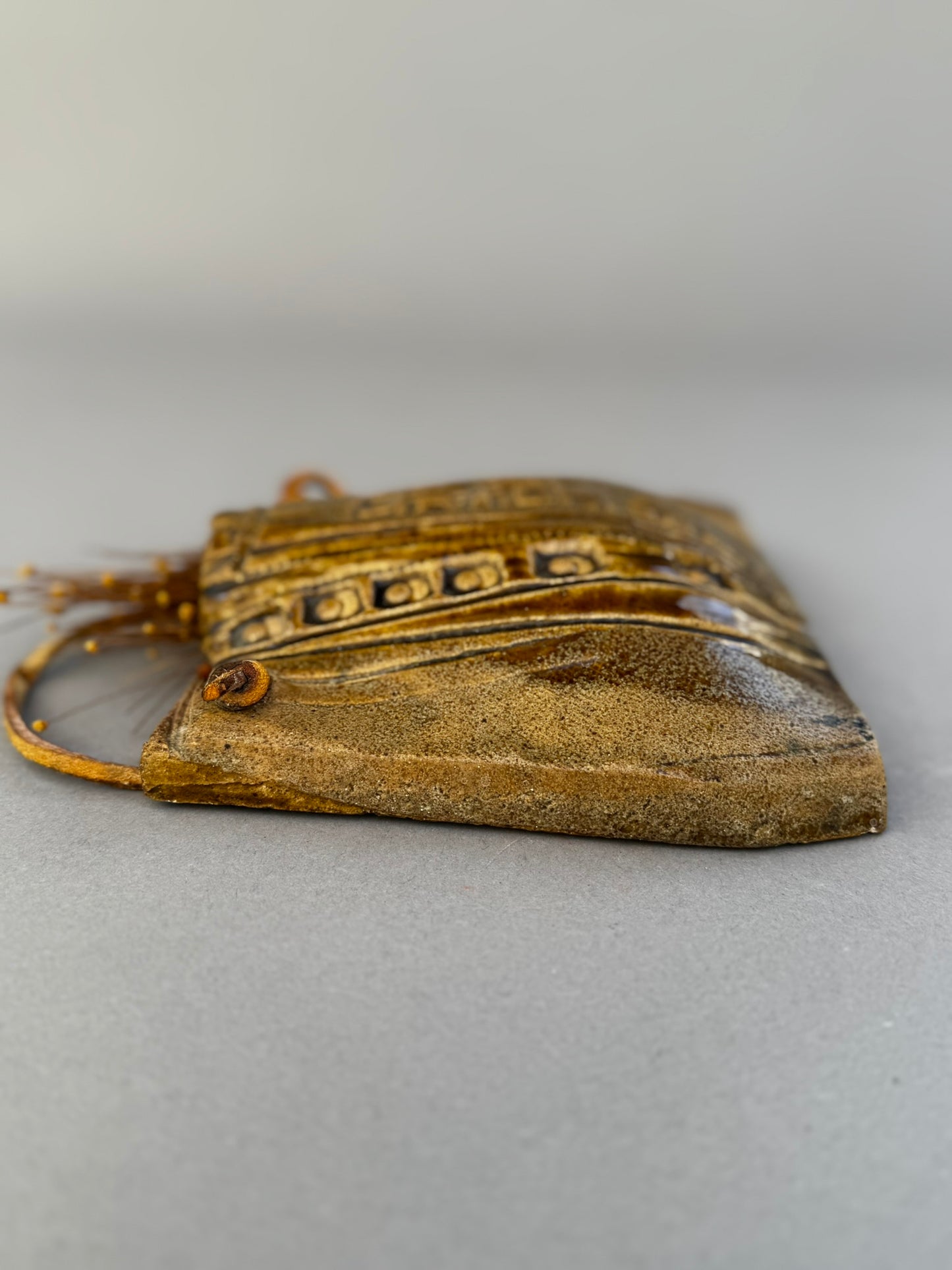 Decorative Ceramic Handbag Wall Sculpture with Leather Strap