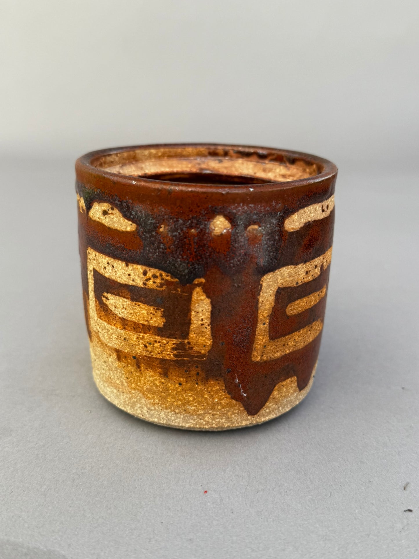 Handmade Mid-Century Modern Studio Pottery Vessel with Textured Abstract Glaze