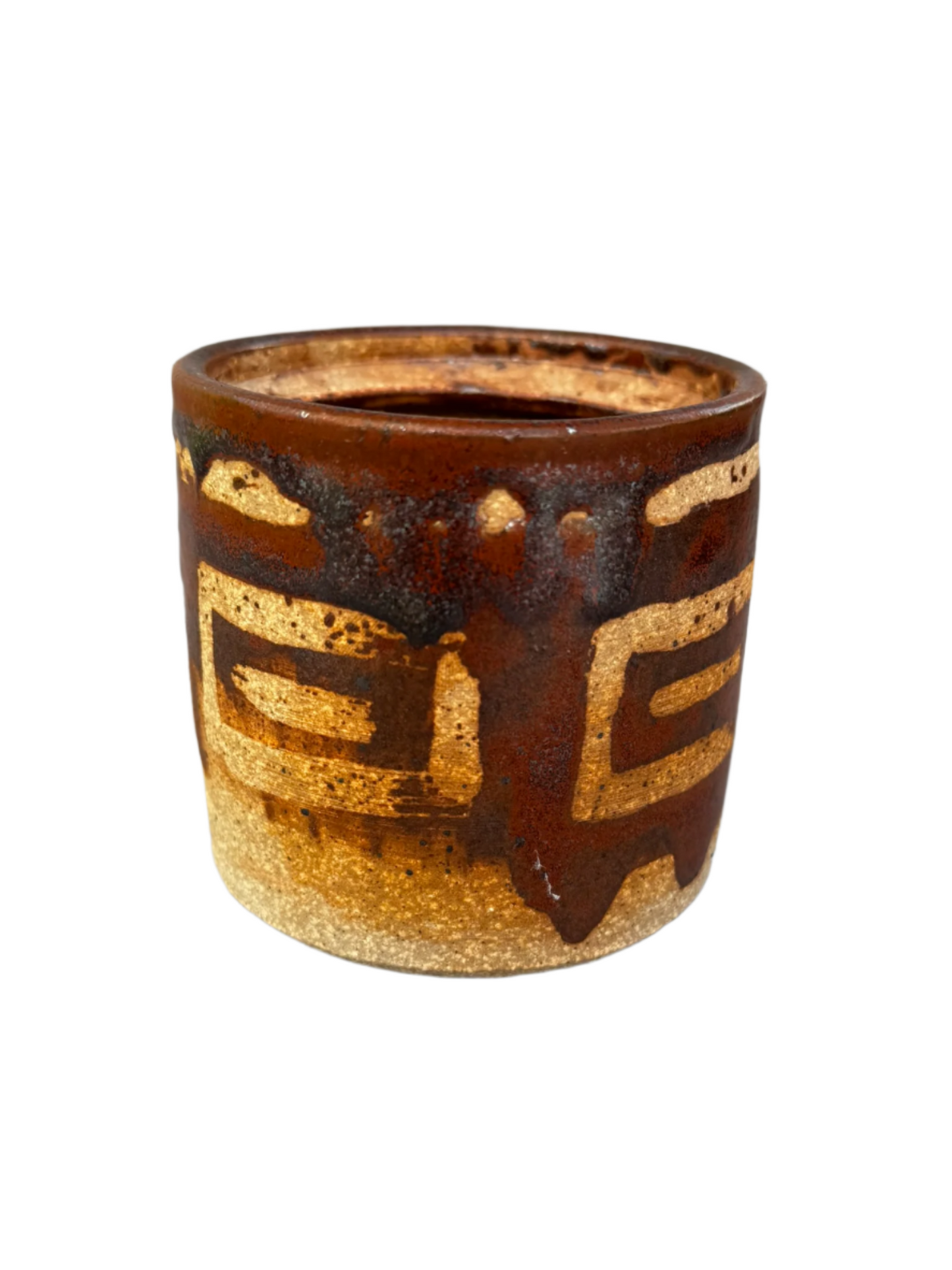 Handmade Mid-Century Modern Studio Pottery Vessel with Textured Abstract Glaze