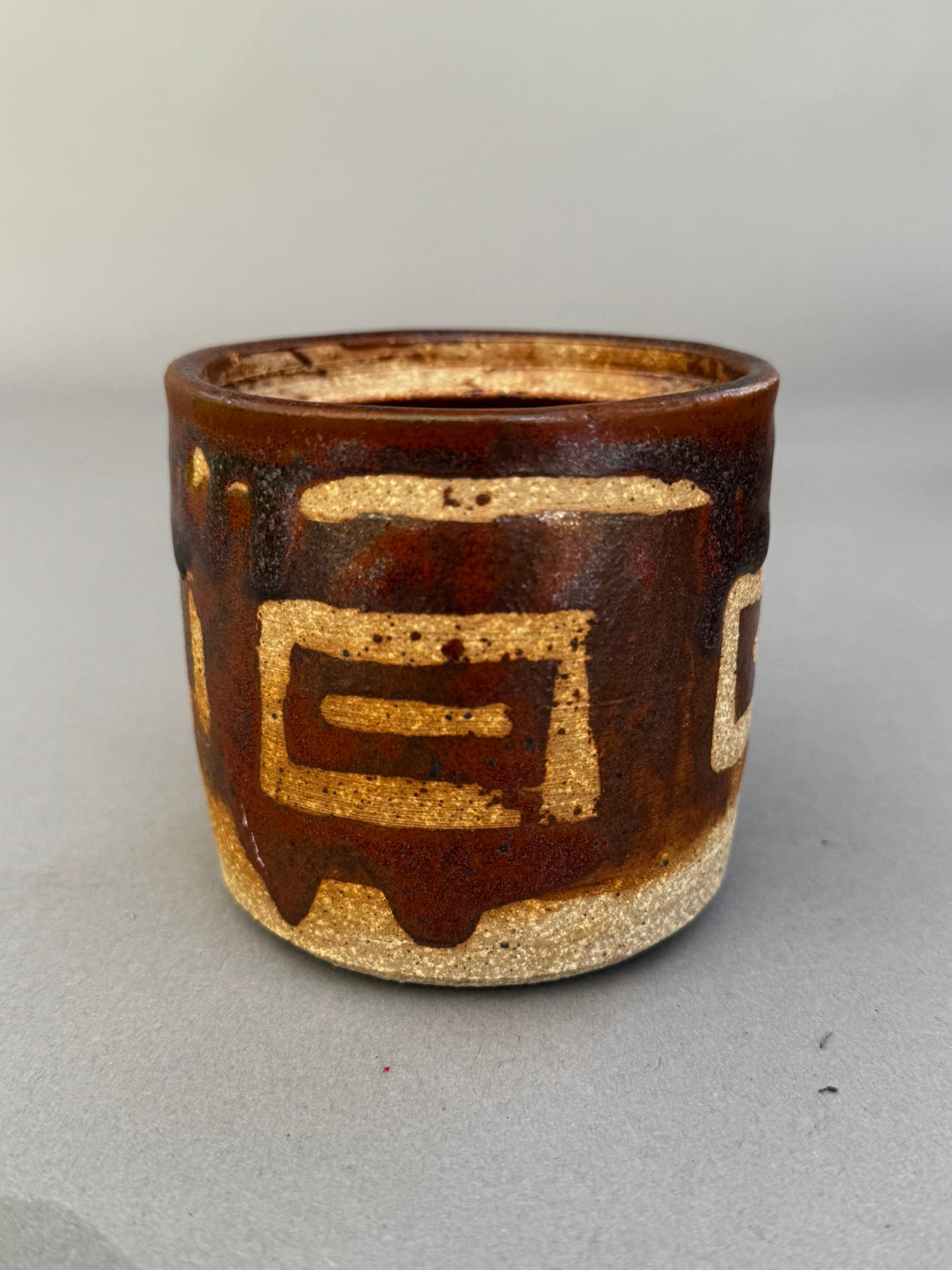 Handmade Mid-Century Modern Studio Pottery Vessel with Textured Abstract Glaze