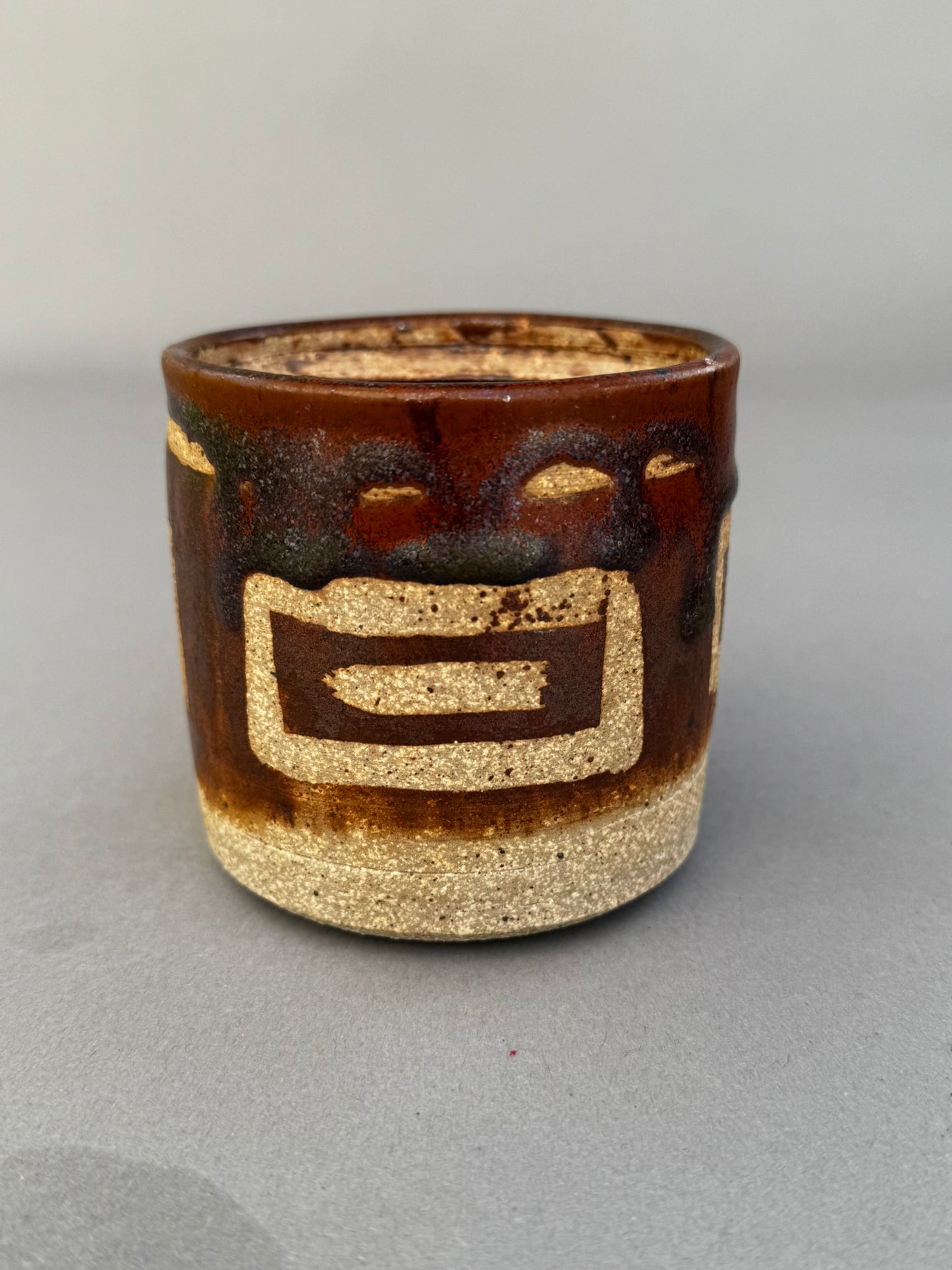 Handmade Mid-Century Modern Studio Pottery Vessel with Textured Abstract Glaze
