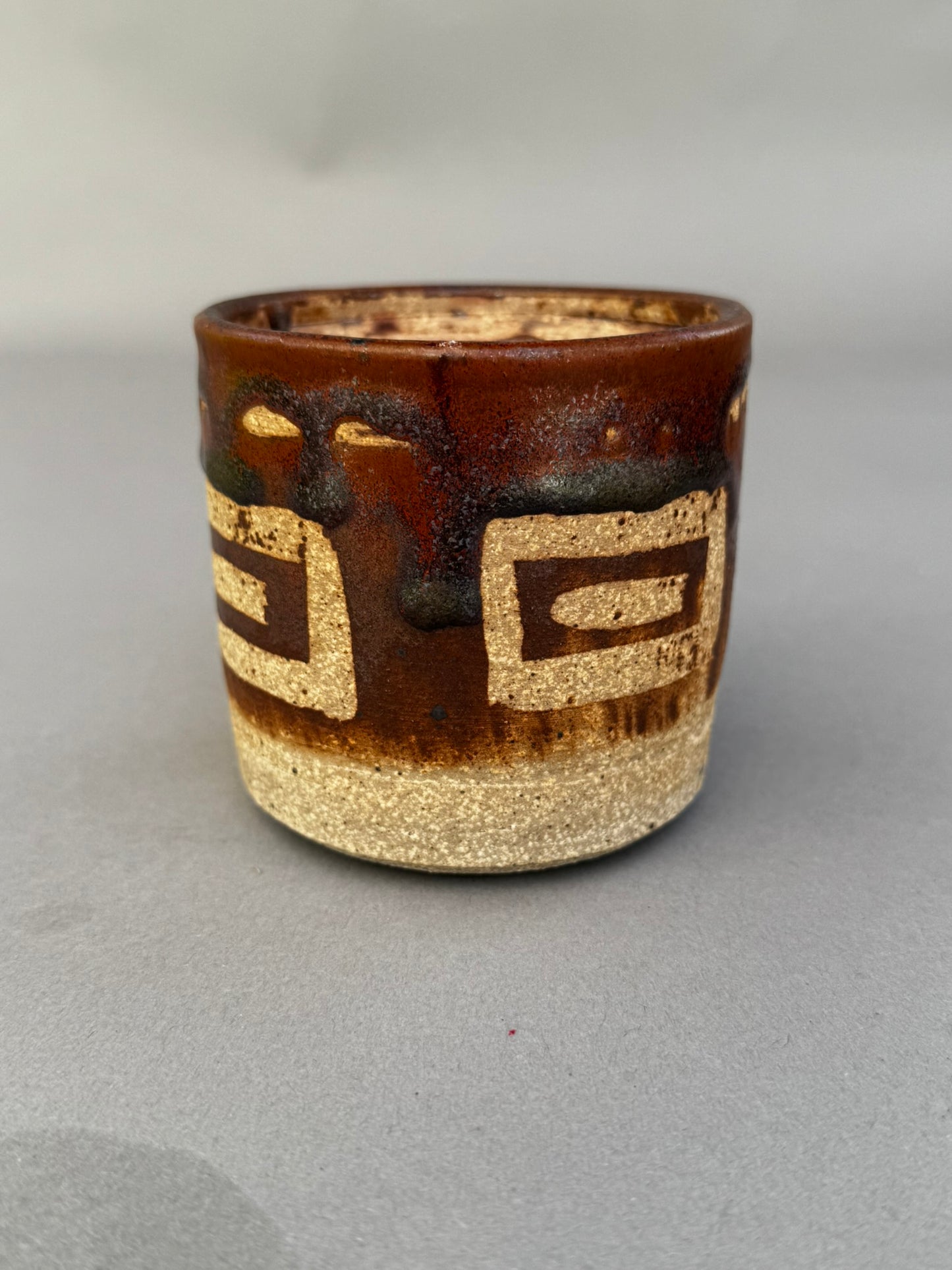 Handmade Mid-Century Modern Studio Pottery Vessel with Textured Abstract Glaze