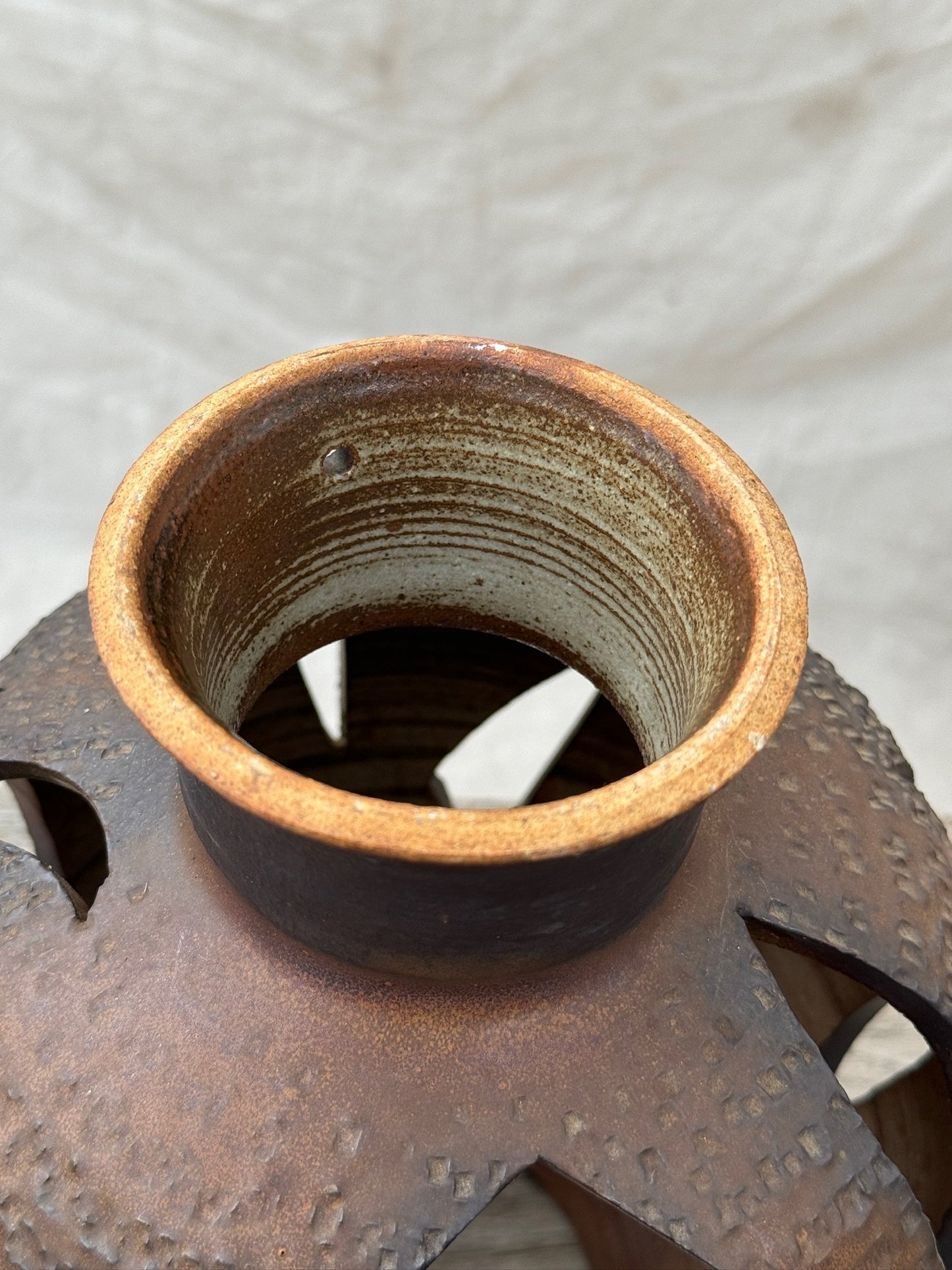 Mid-Century Modern Ceramic Vase in the Style of David Cressey Styled with Cutouts and No Bottom