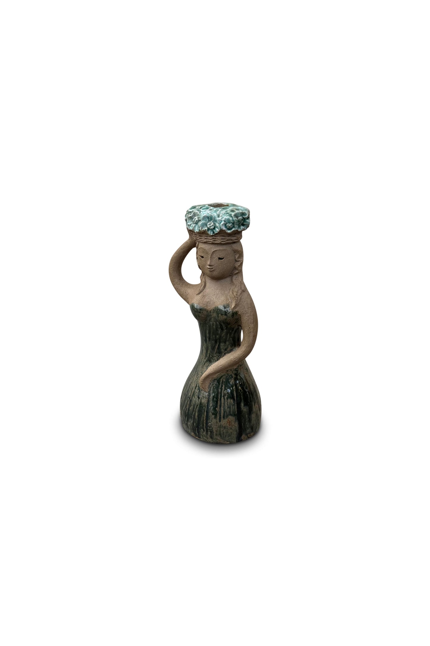 Vintage Stoneware Hungarian Mermaid Figurine Candle Holder