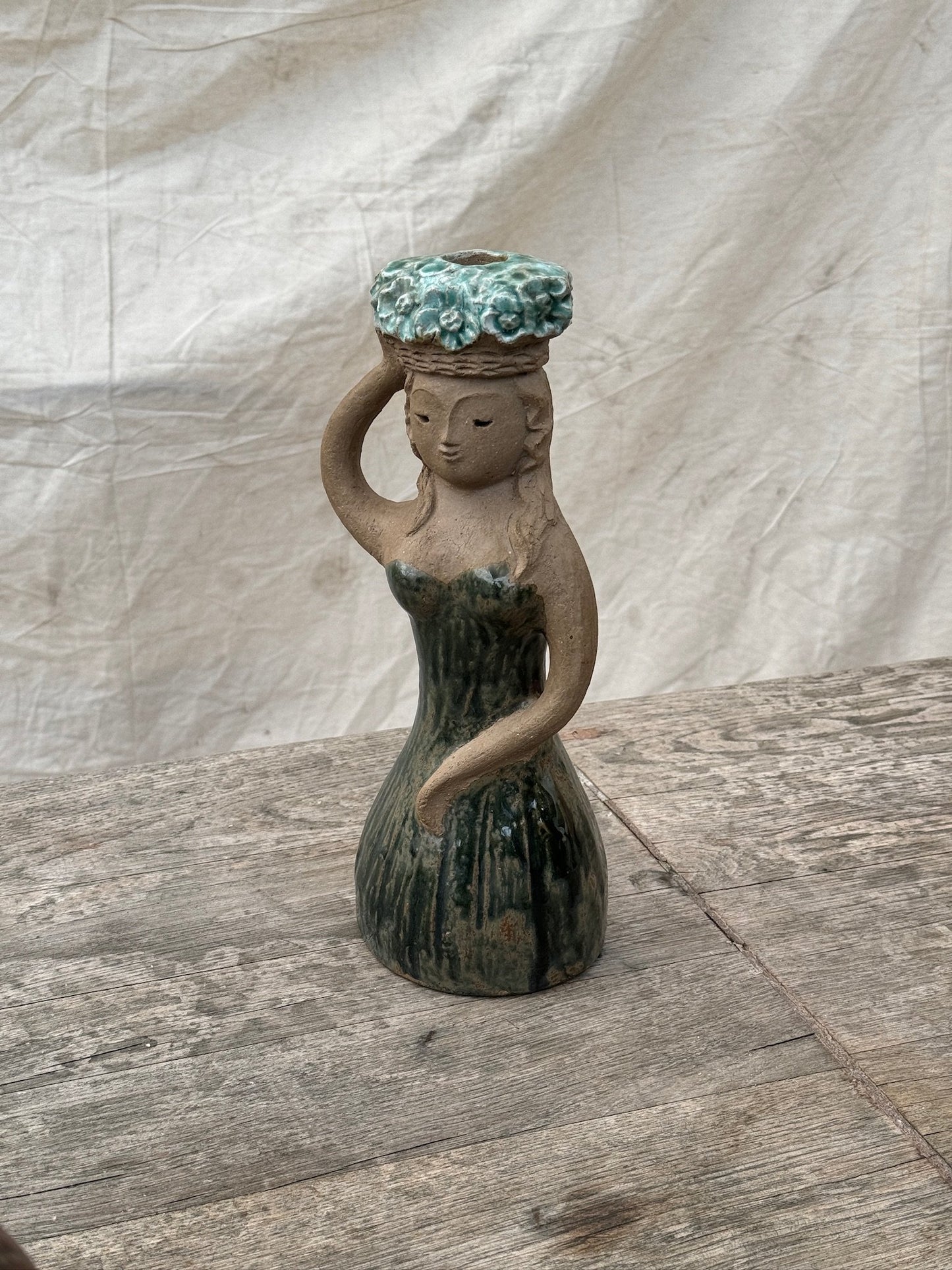 Vintage Stoneware Hungarian Mermaid Figurine Candle Holder