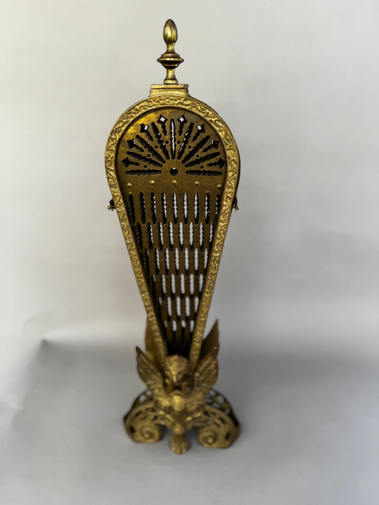 Antique Brass Griffin & Peacock Folding Fire Guard – Edwardian Fireplace c.1900s