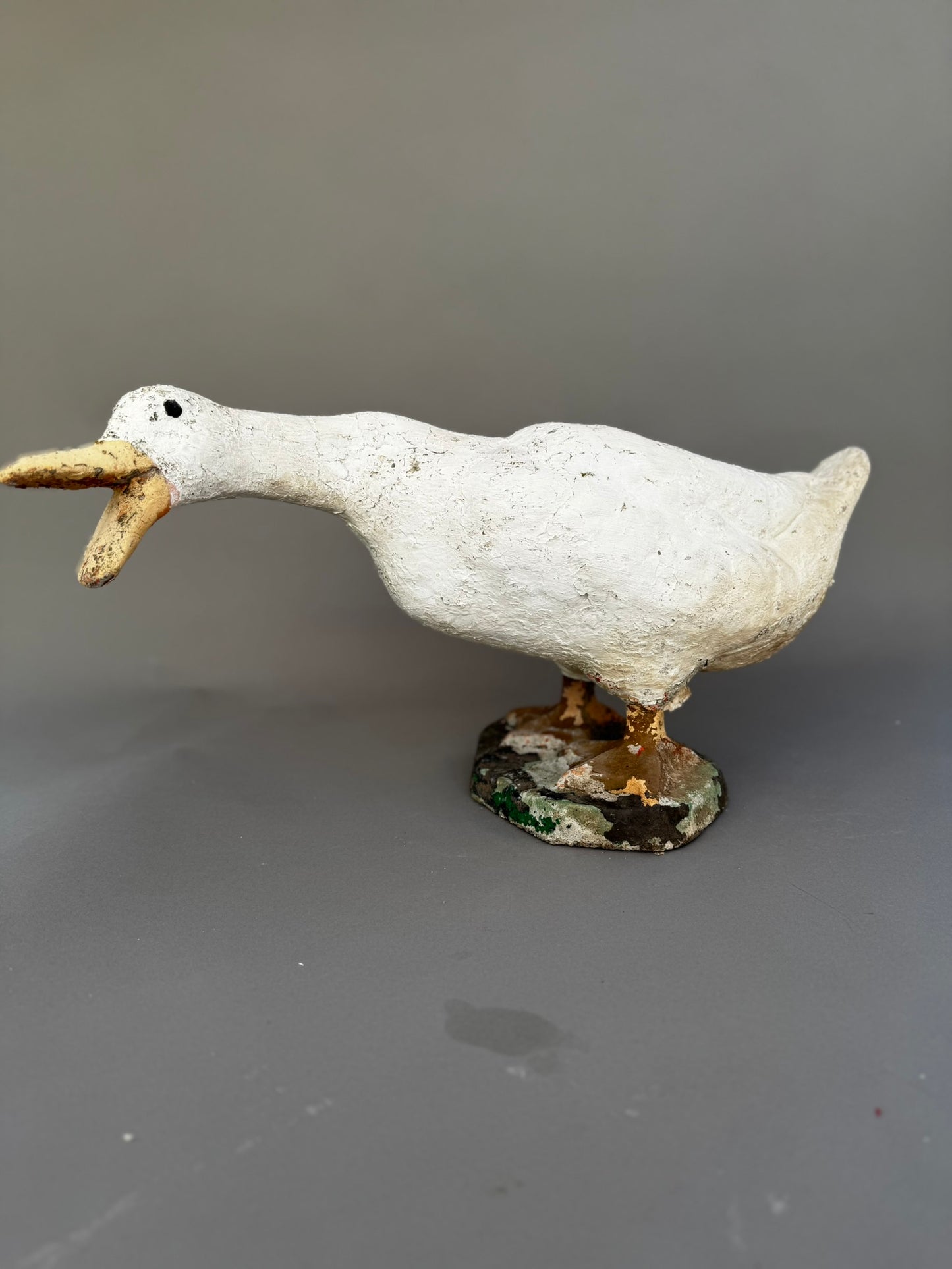 Vintage Concrete Goose Doorstop – Hand-Painted Folk Art Sculpture in Quacking Pose