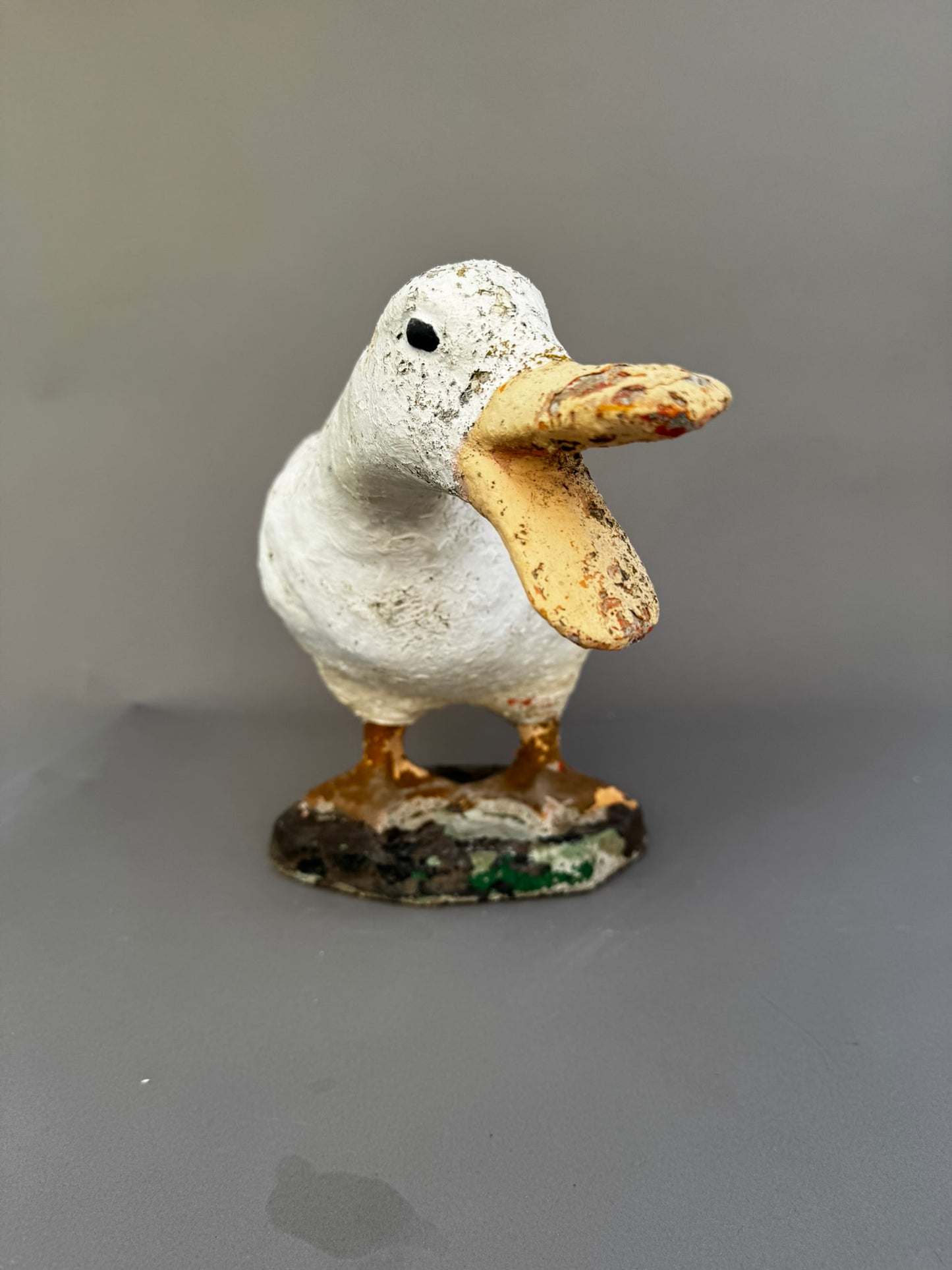 Vintage Concrete Goose Doorstop – Hand-Painted Folk Art Sculpture in Quacking Pose