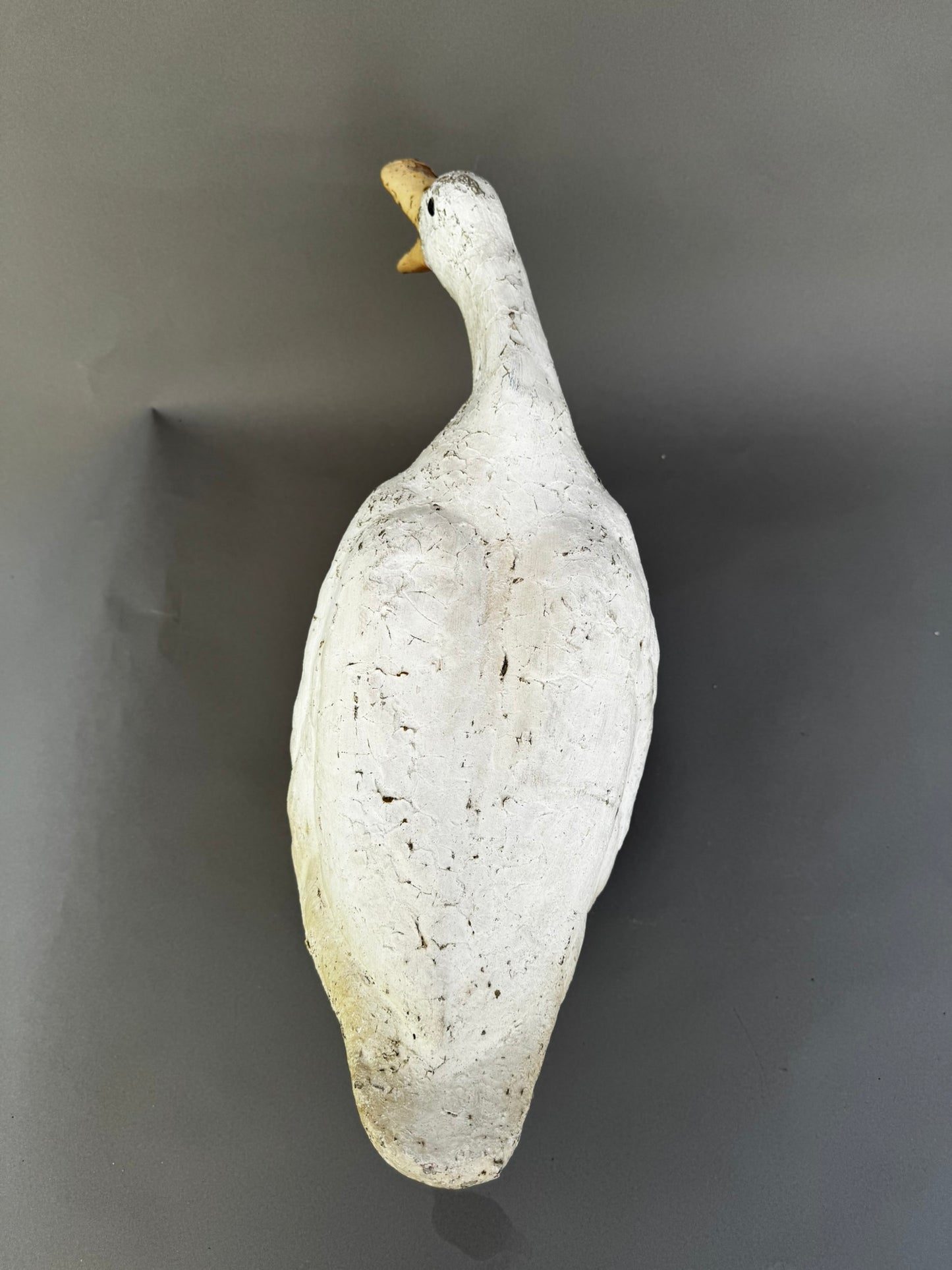 Vintage Concrete Goose Doorstop – Hand-Painted Folk Art Sculpture in Quacking Pose