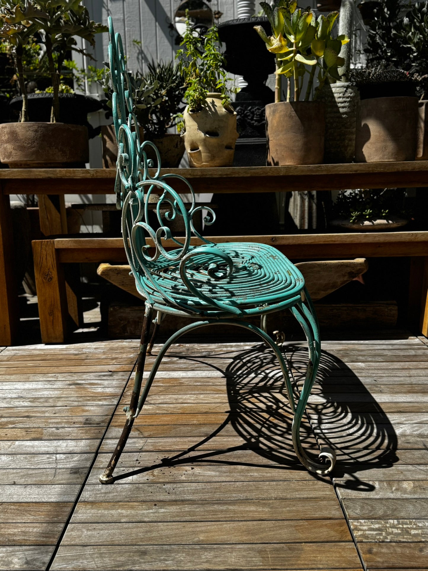 Whimsical Vintage Wrought Iron Peacock Garden Bench – Ornate Scrollwork