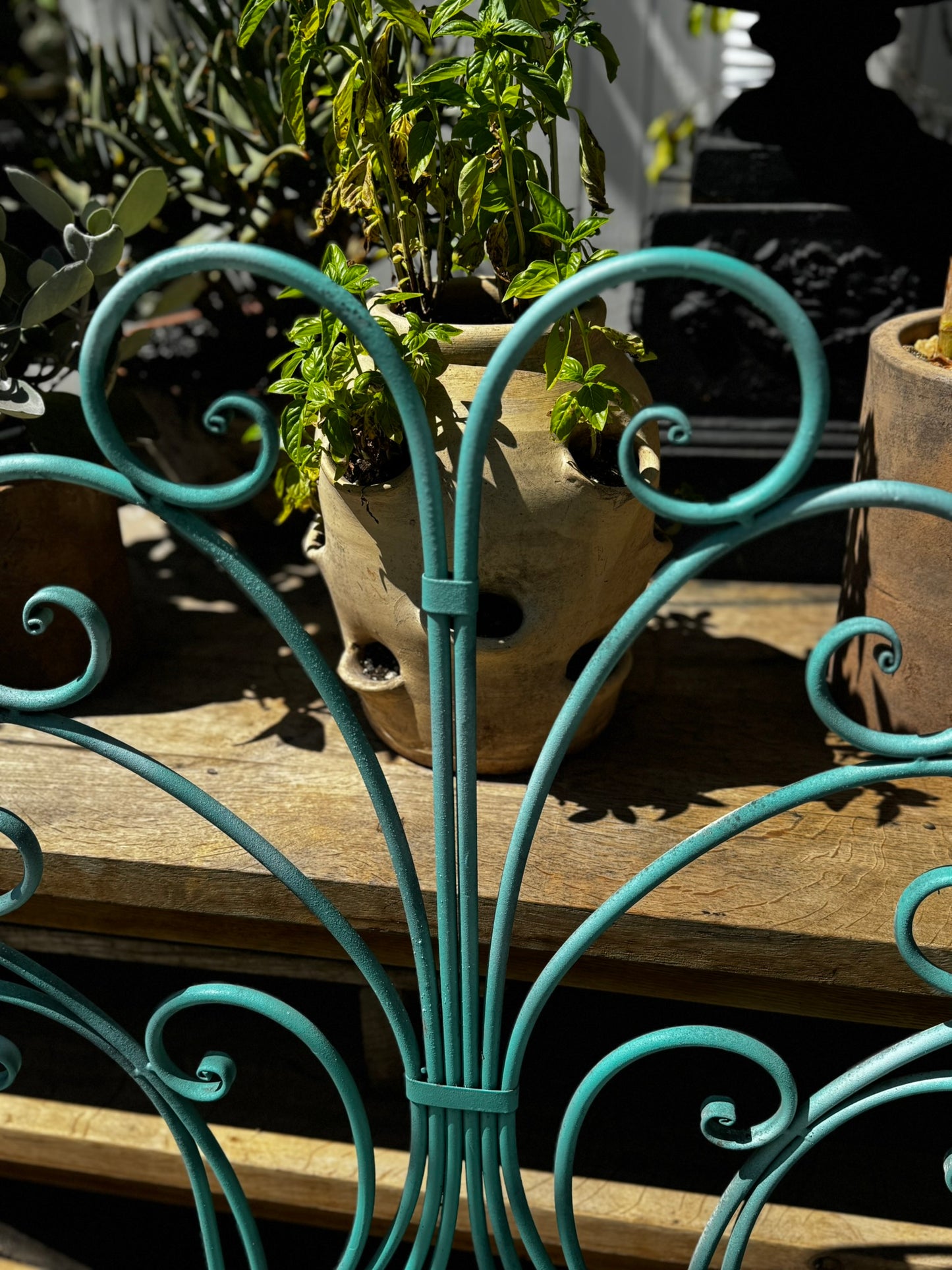 Whimsical Vintage Wrought Iron Peacock Garden Bench – Ornate Scrollwork