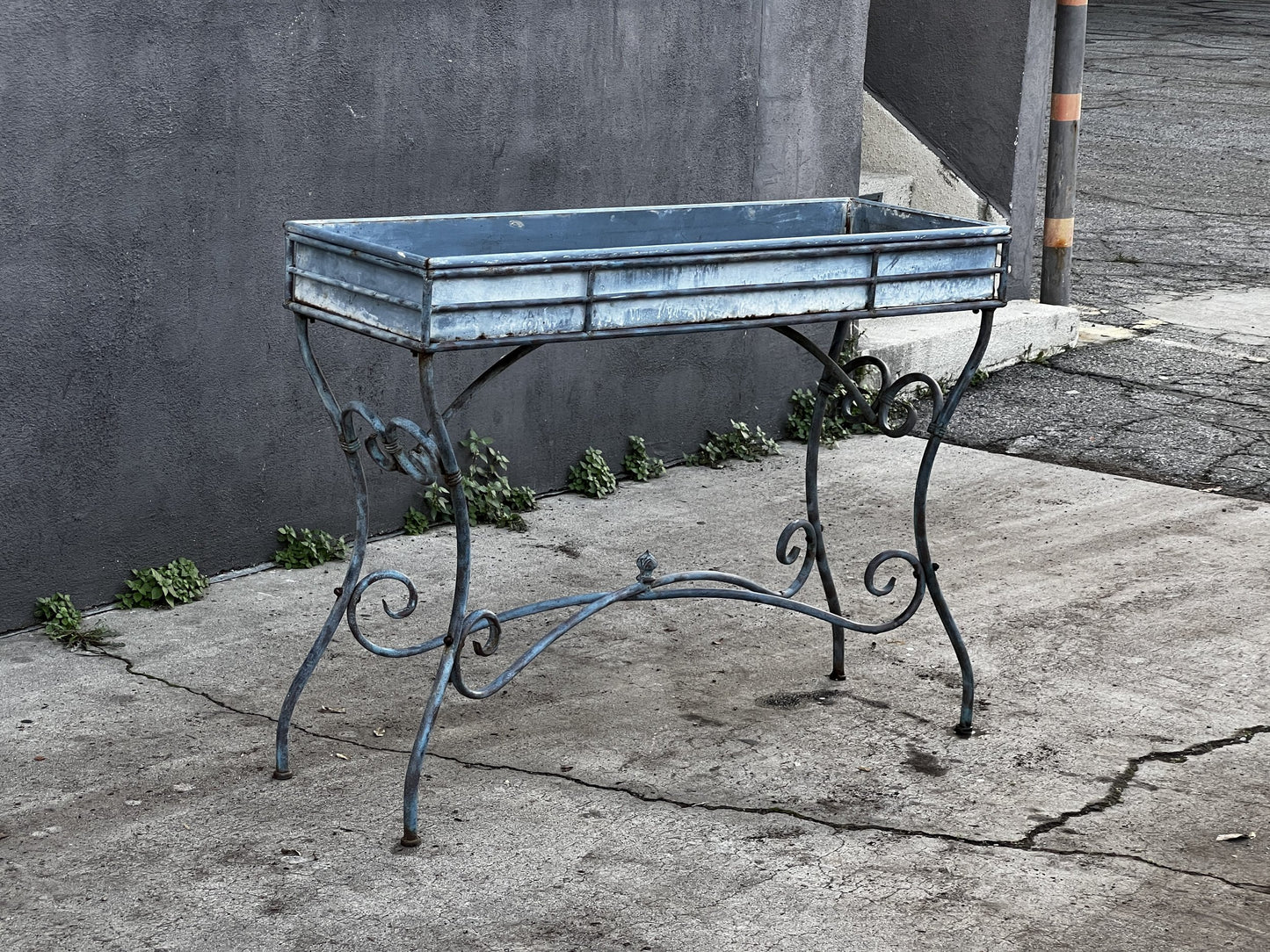 Vintage Arras Style Tall Weathered Metal Plant Stand