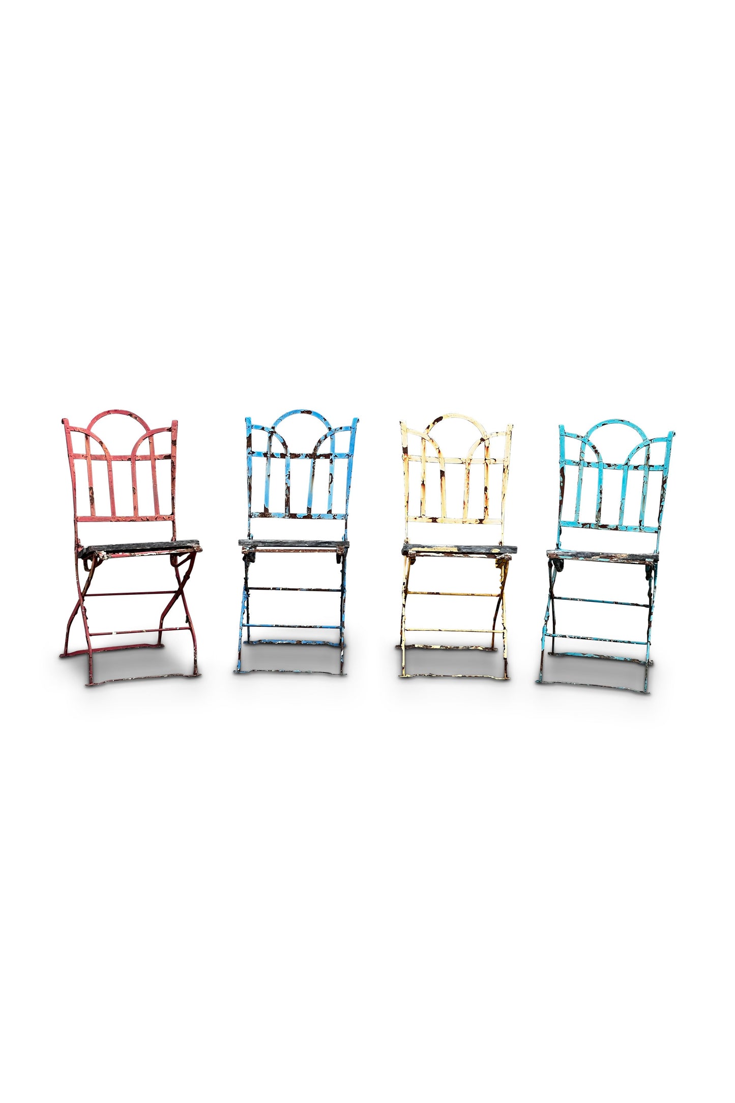 French Antique Metal Iron Wood Folding Bistro Garden Chair Set of 4