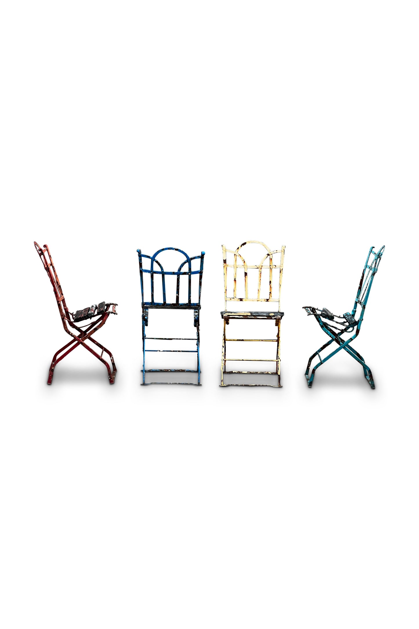 French Antique Metal Iron Wood Folding Bistro Garden Chair Set of 4