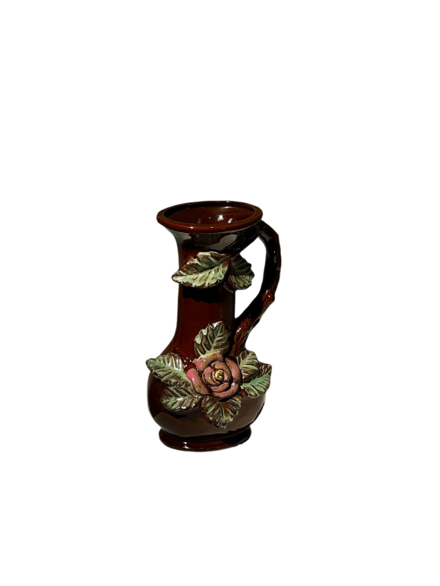 Small antique ceramic vase with 3D floral motifs