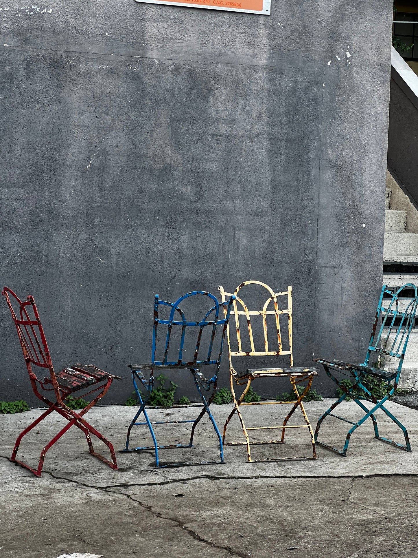 French Antique Metal Iron Wood Folding Bistro Garden Chair Set of 4