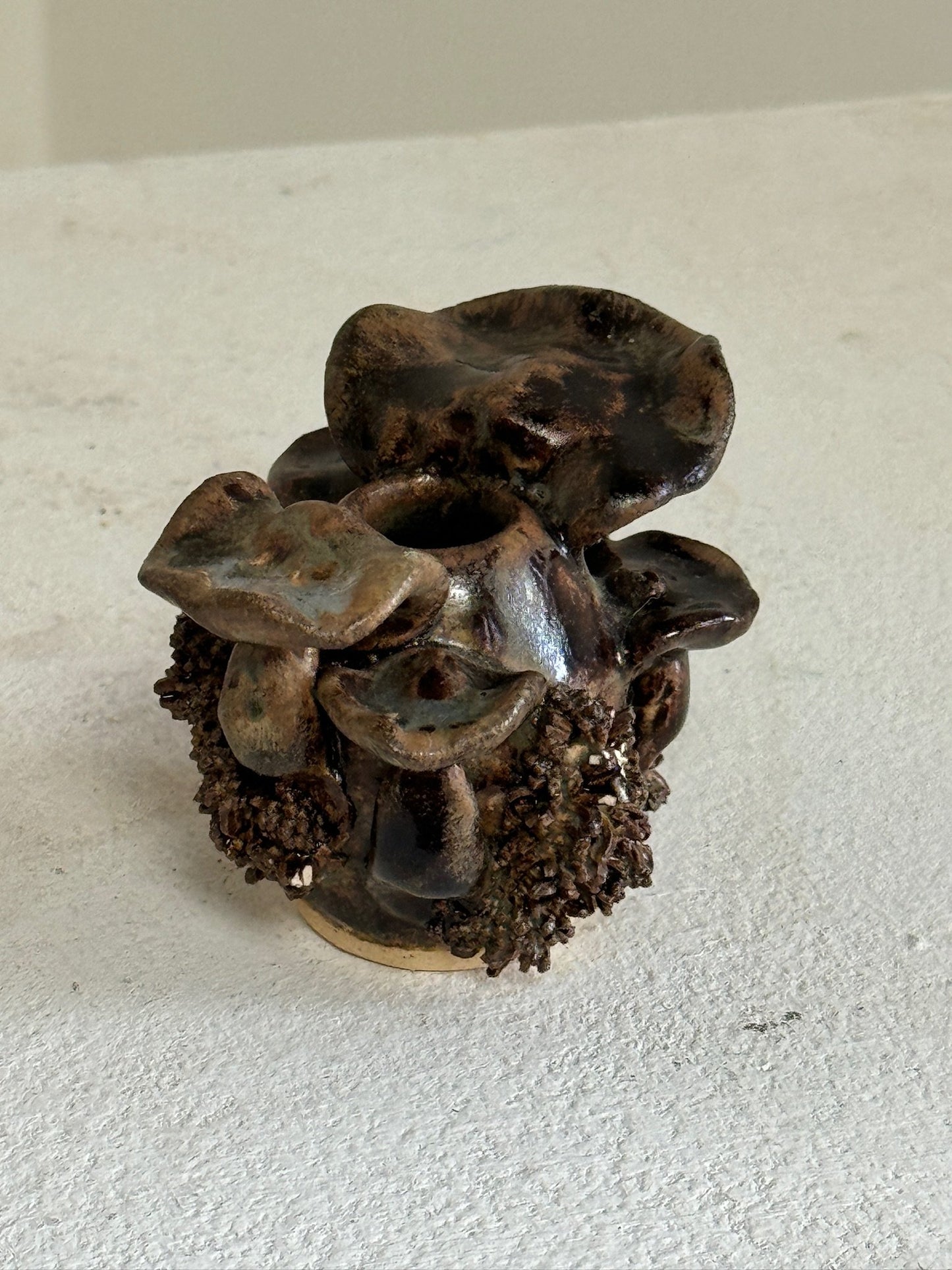 Set of 3: Vintage ceramic mushroom centerpiece + Ceramic brown fungi candle holder +Small porcelain coral bowl