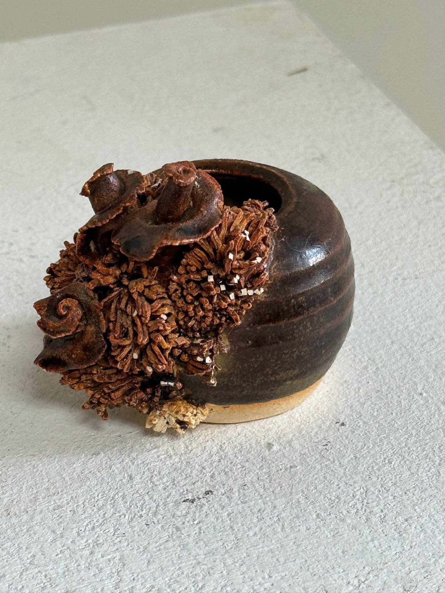 Set of 3: Vintage ceramic mushroom centerpiece + Ceramic brown fungi candle holder +Small porcelain coral bowl