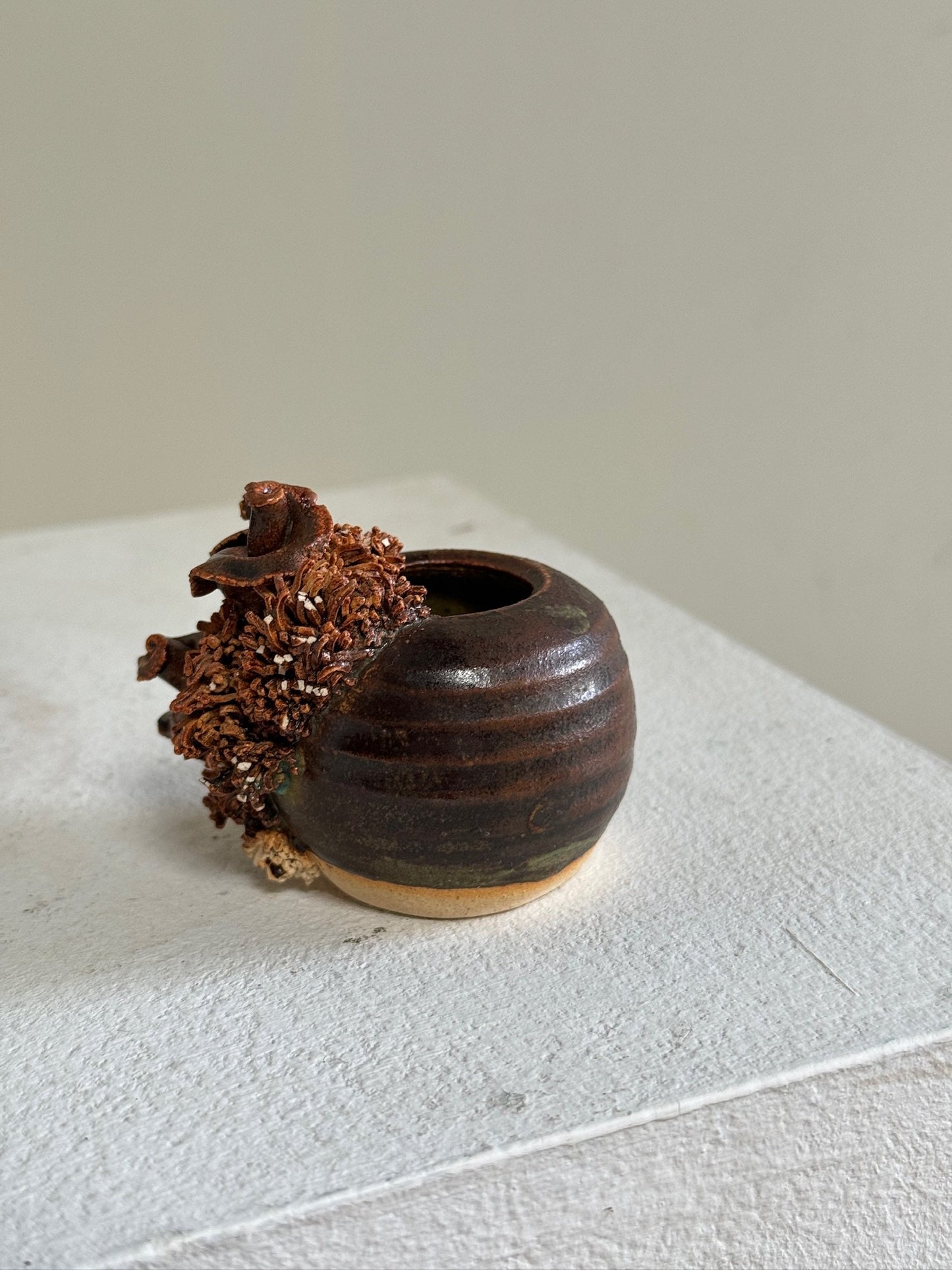 Set of 3: Vintage ceramic mushroom centerpiece + Ceramic brown fungi candle holder +Small porcelain coral bowl