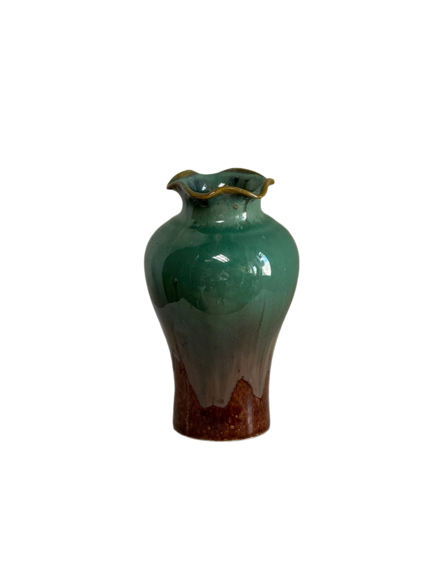 Handmade Drip Glaze Ceramic Vase with ruffled Rim