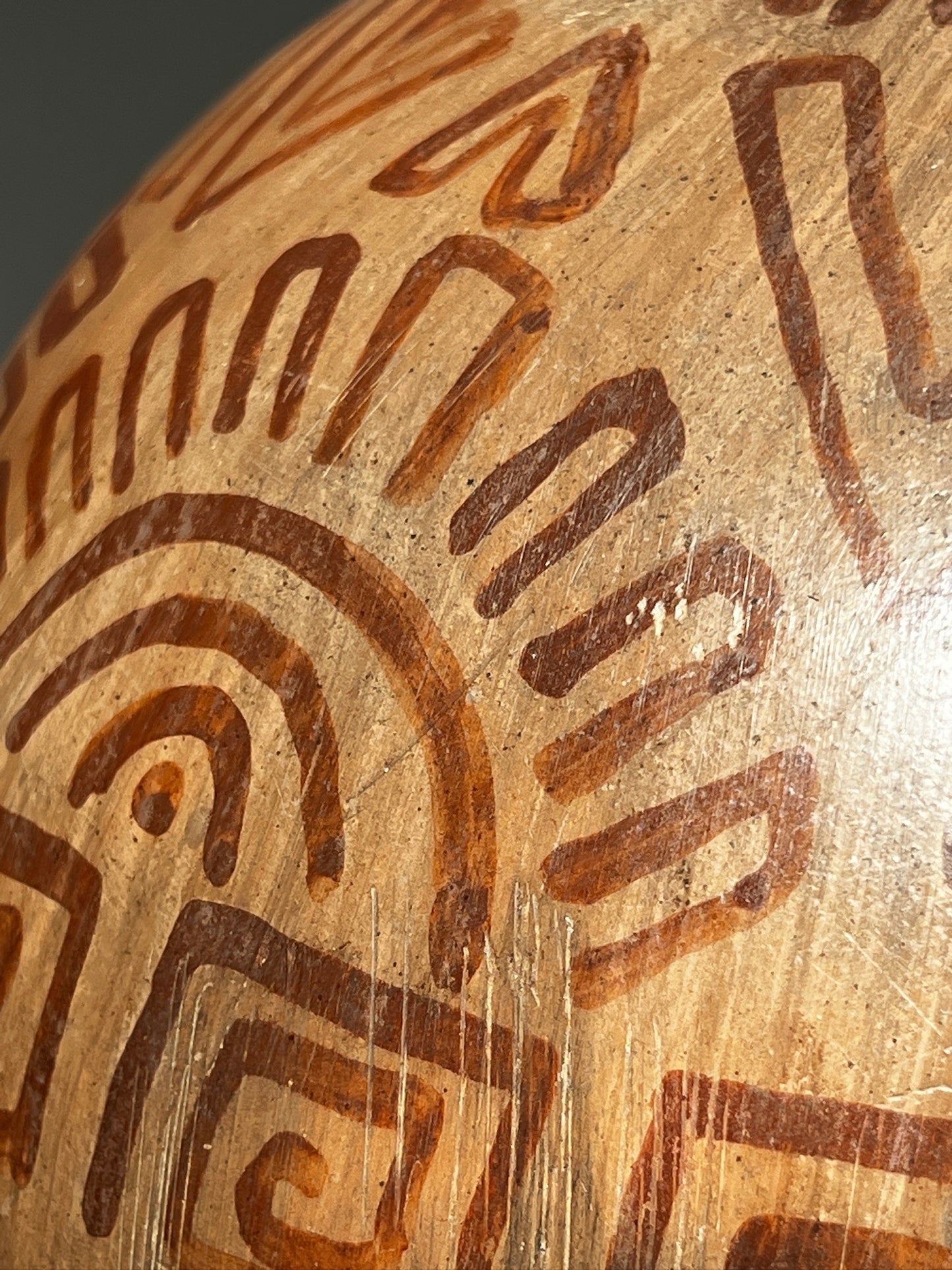 Vintage Hand-Painted Tribal Pottery Vase – Geometric Motifs & Aged Patina