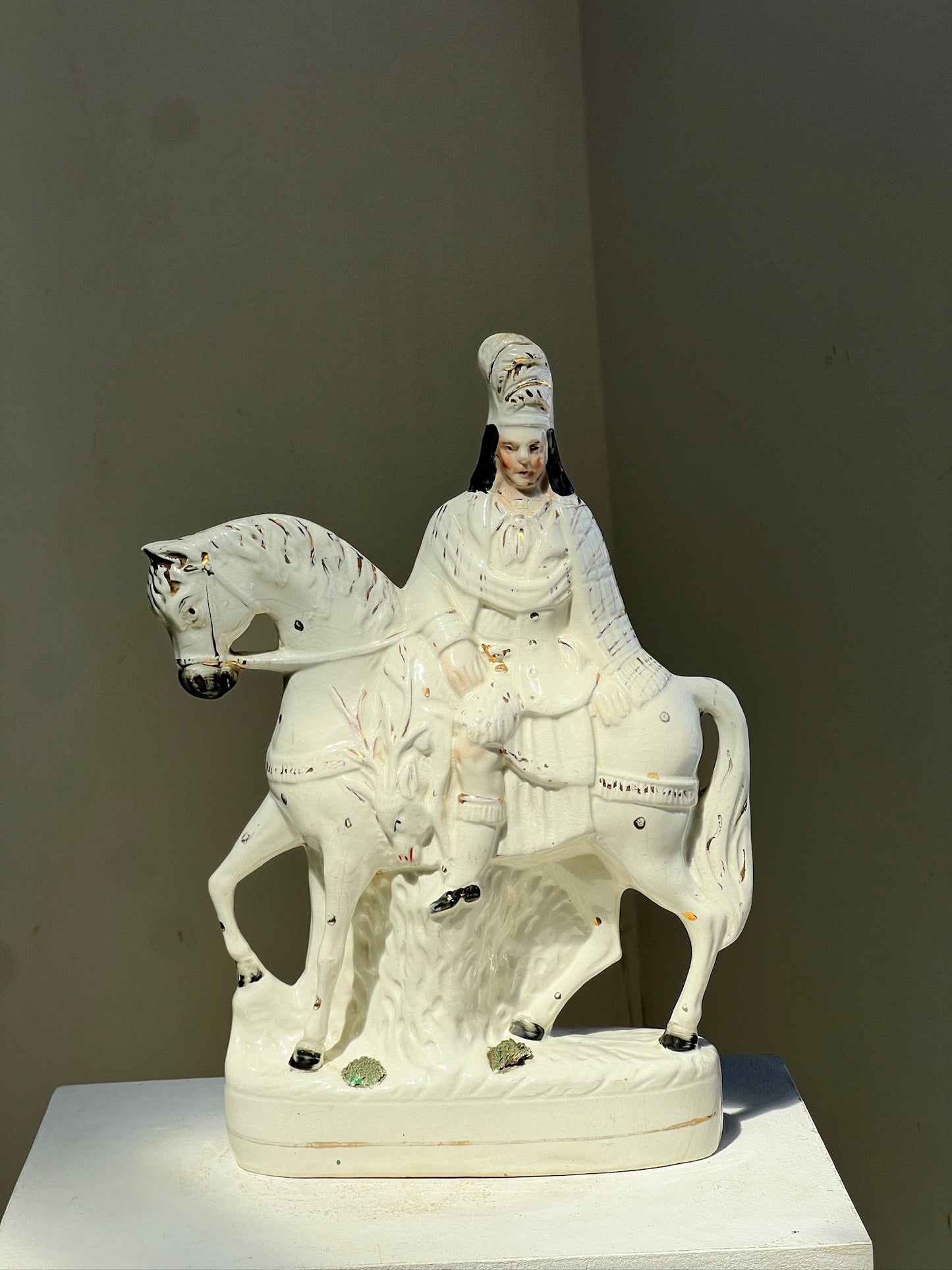 Pair of 19th century Staffordshire pottery figurines , Highland hunter on horseback