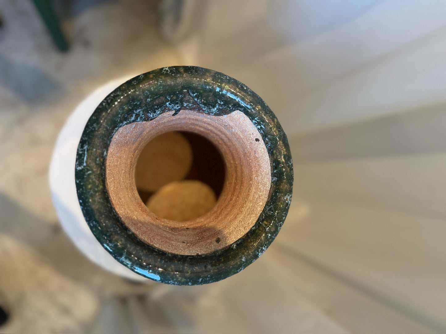 Vintage Glazed Terracotta Amphora Vase with Drip Glaze Detailing