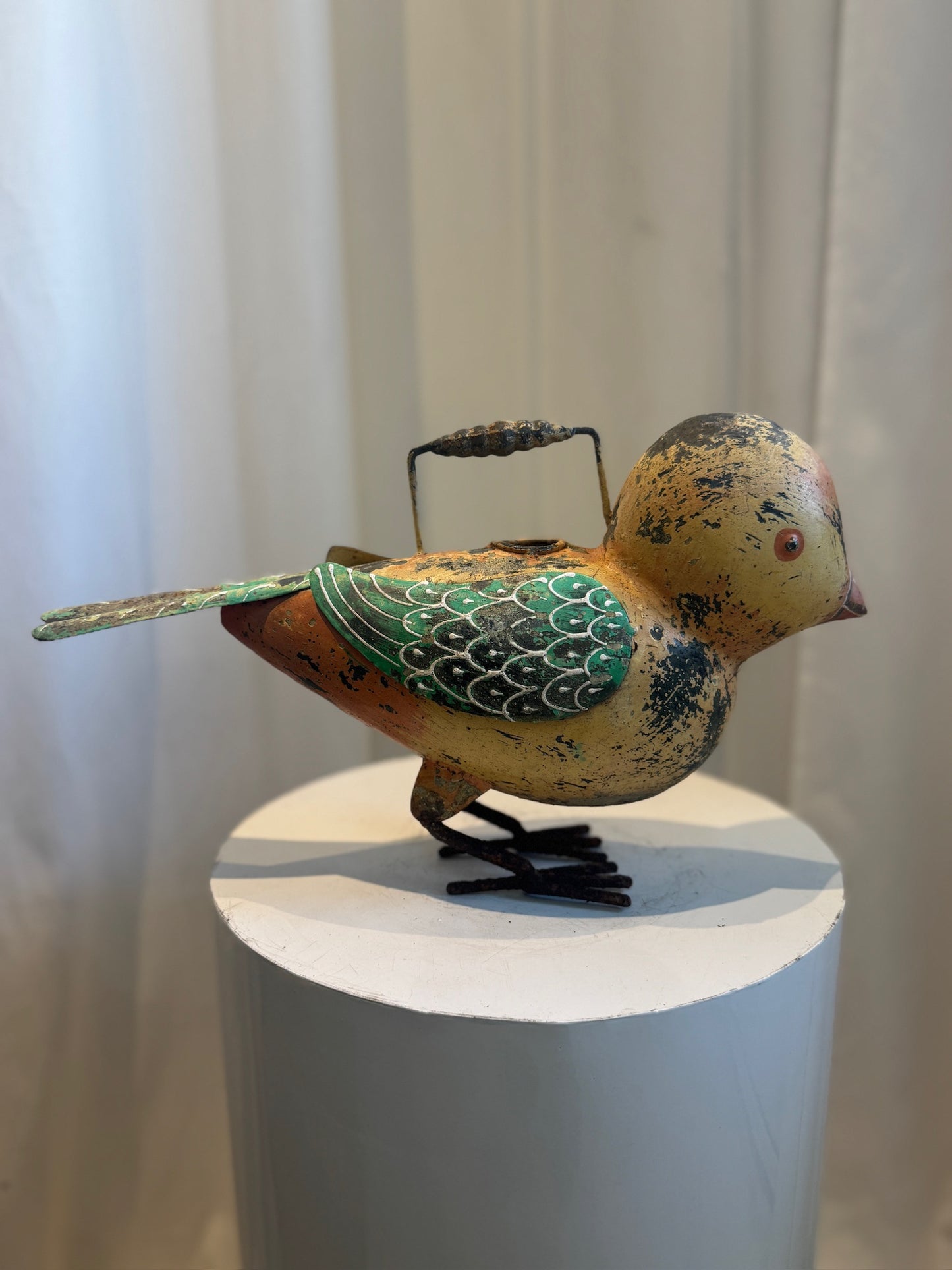 Whimsical Vintage Hand-Painted Metal Bird Watering Can
