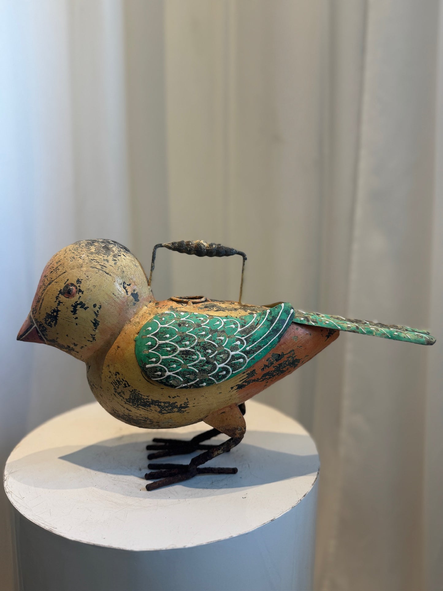 Whimsical Vintage Hand-Painted Metal Bird Watering Can