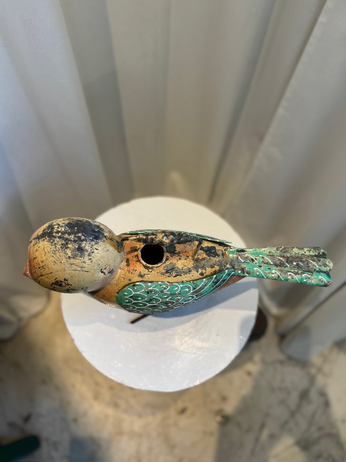 Whimsical Vintage Hand-Painted Metal Bird Watering Can