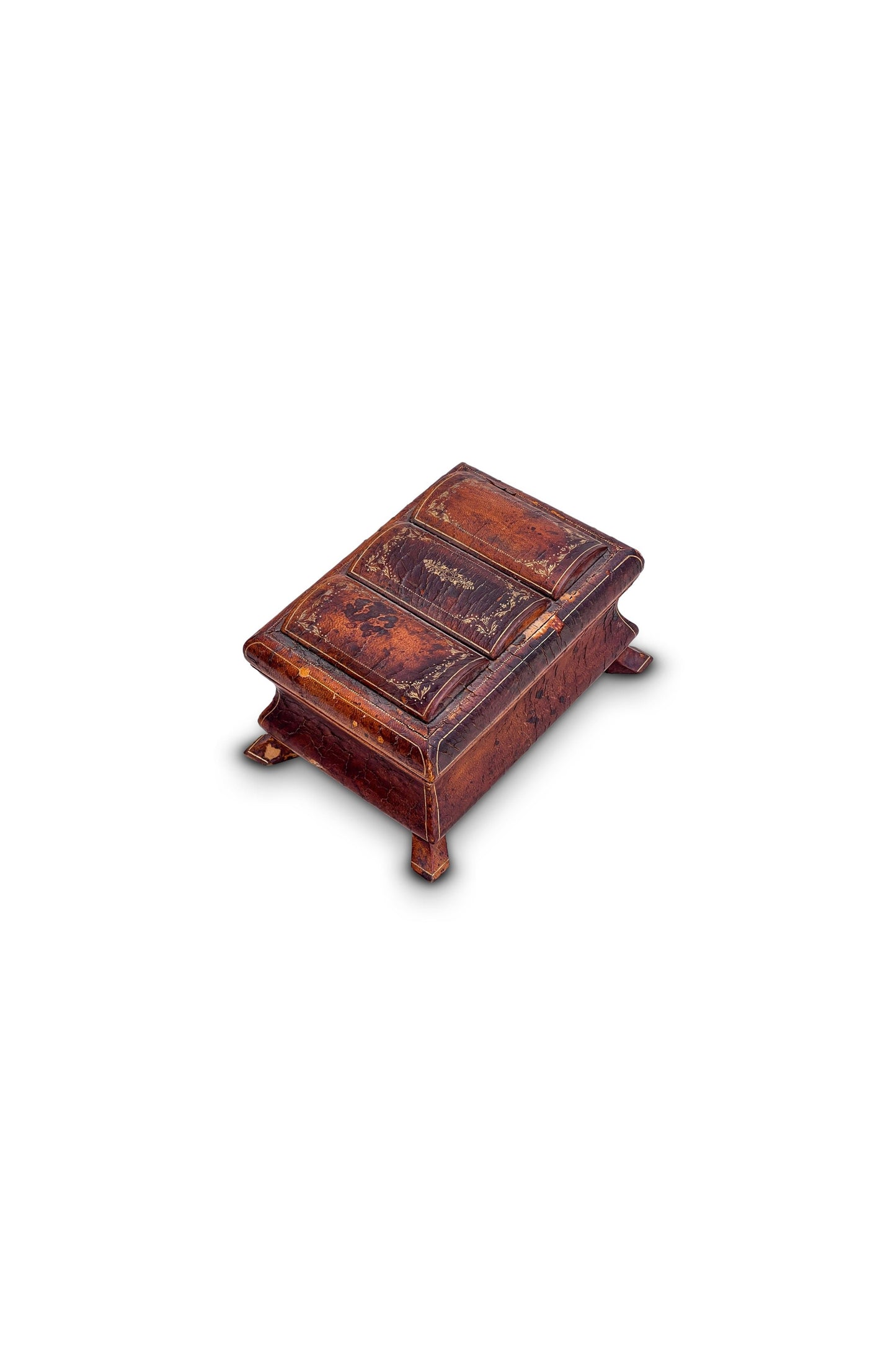 19th Century Small Leather Wrapped Bookend Lid Jewelry Box